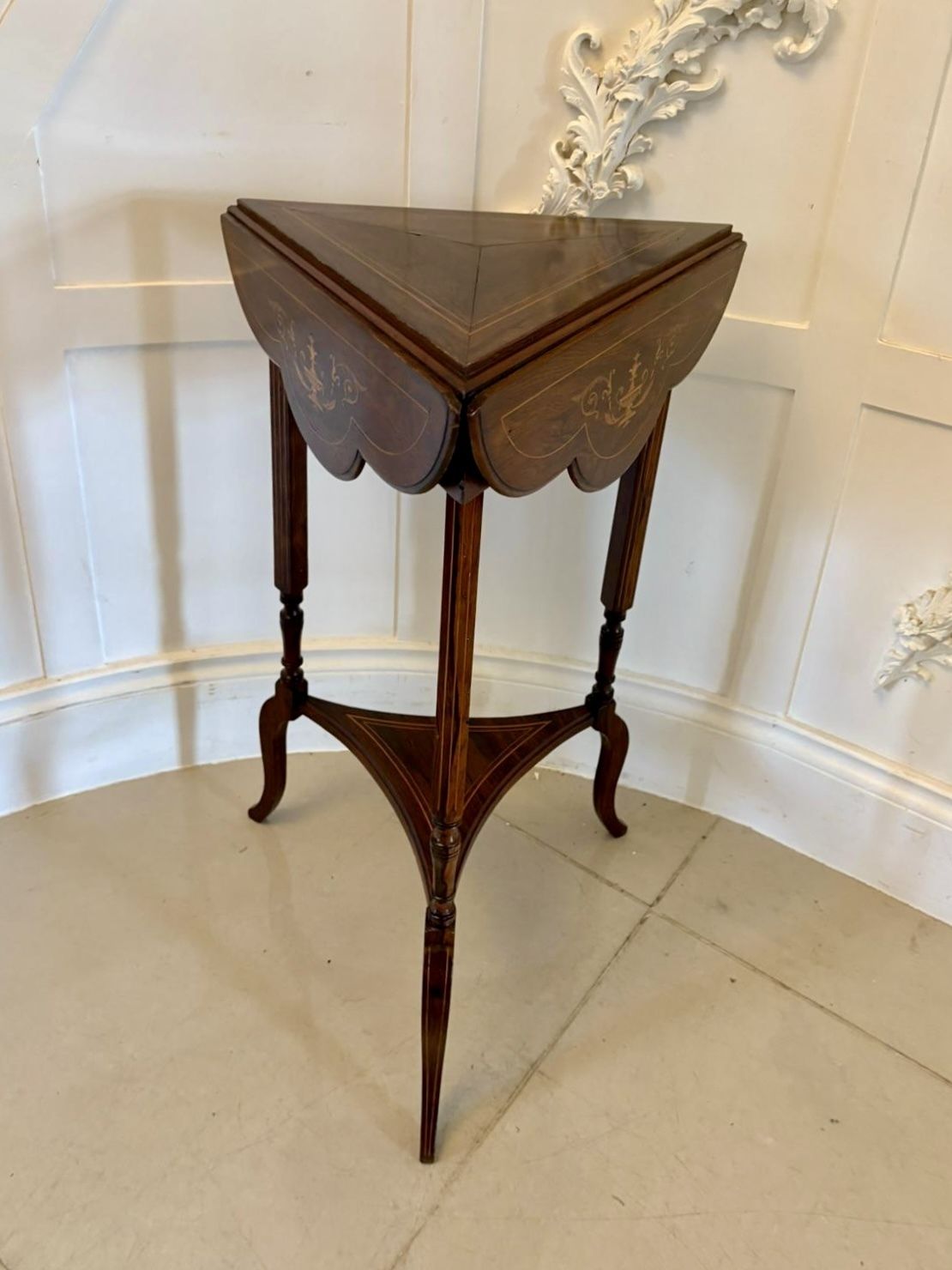 Antique Early 20th Century Rosewood Inlaid Drop Leaf  Side Table photo vinterior