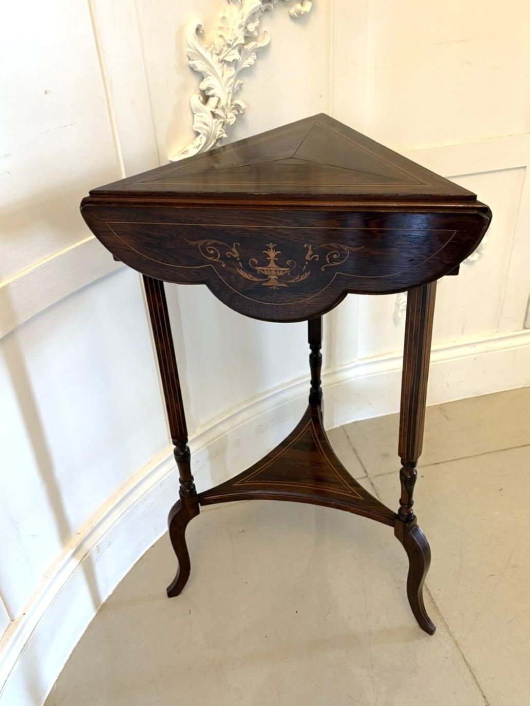 photo furniture Antique Early 20th Century Rosewood Inlaid Drop Leaf  Side Table