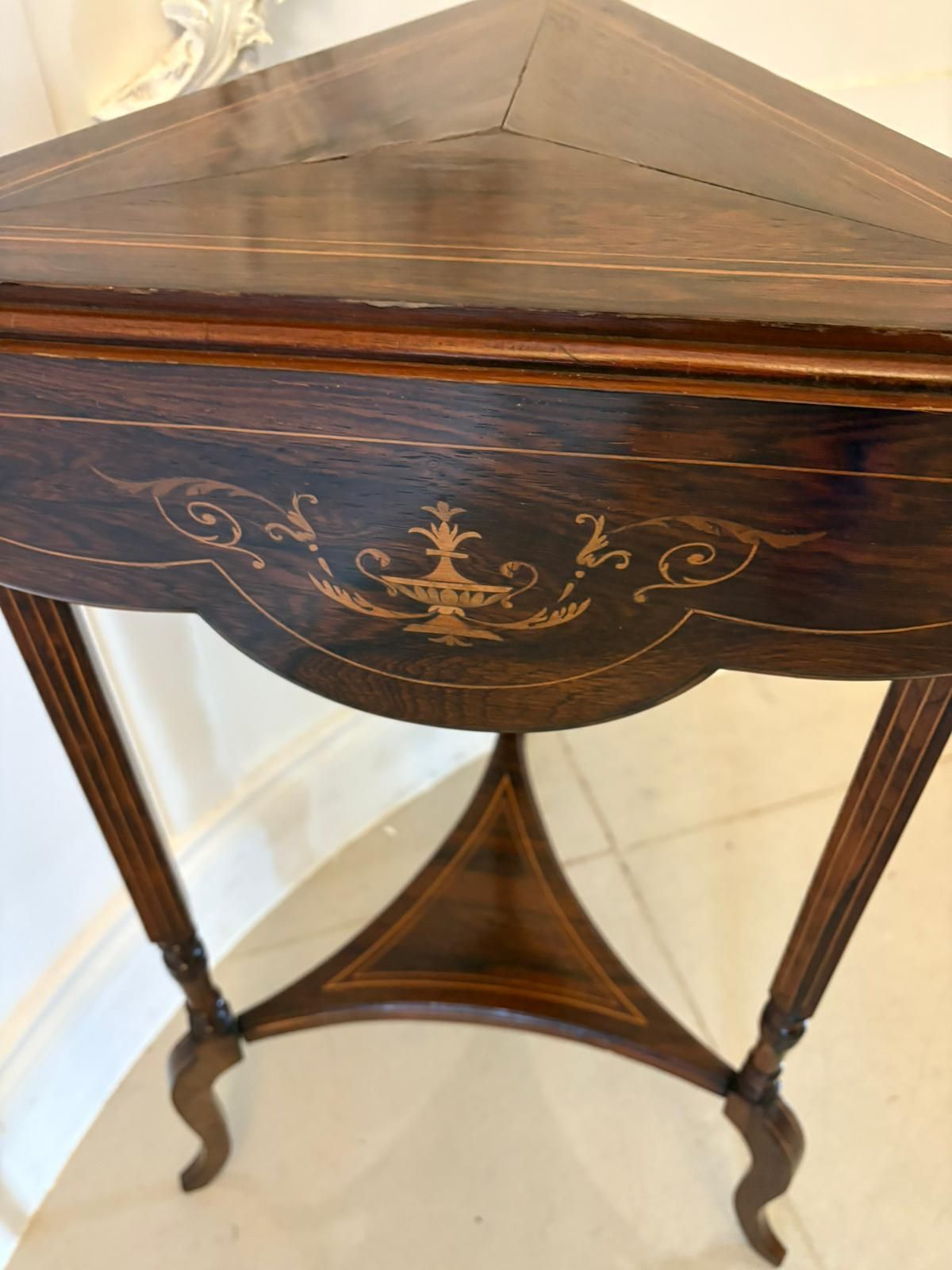 photo for sale Antique Early 20th Century Rosewood Inlaid Drop Leaf  Side Table