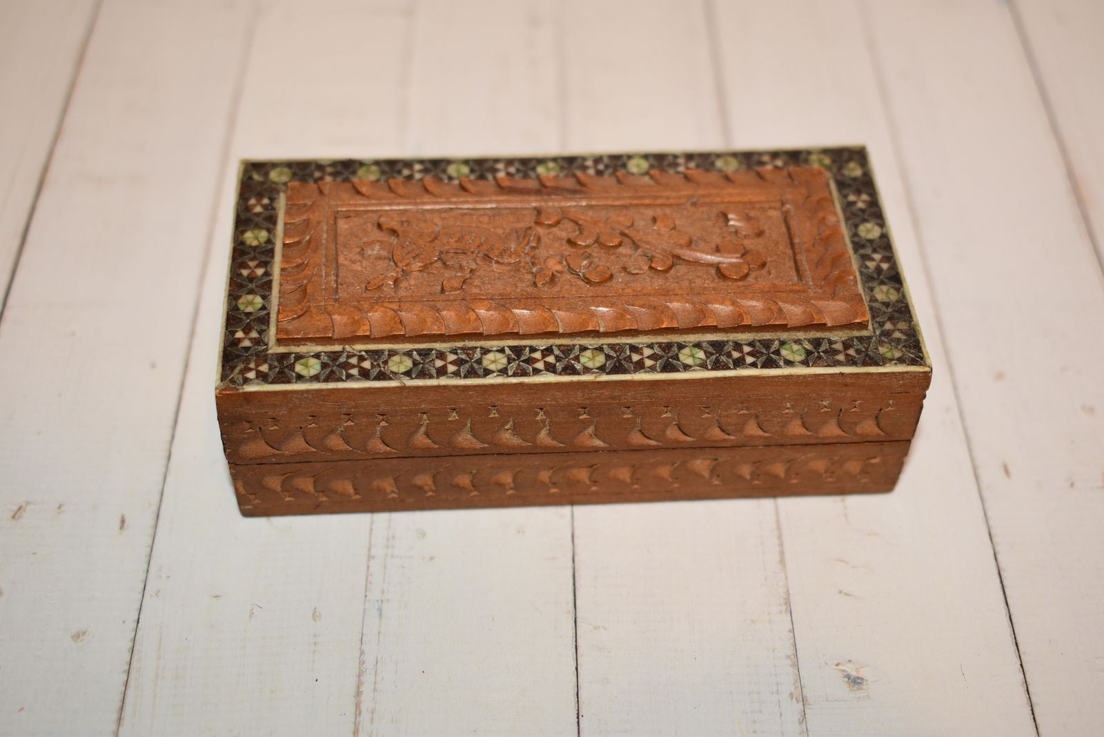 Victorian Jewellery Box   Beautiful Sadeli Inlaid Micro Mosaic Casket With Dried Seahorse! photo for sale