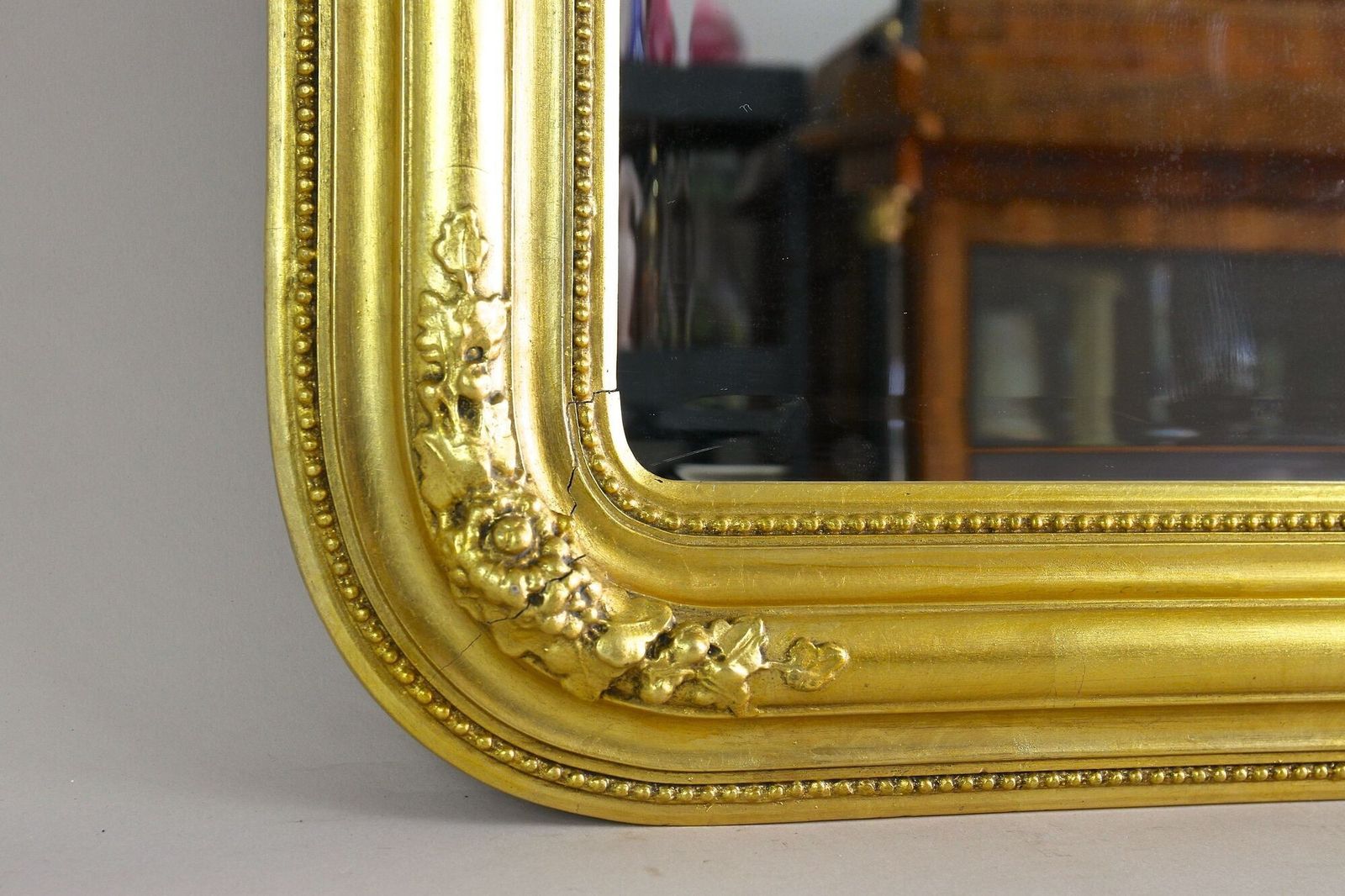 19th Century Golden Biedermeier Wall Mirror With Floral Design, Austria Ca. 1840 photo vintage