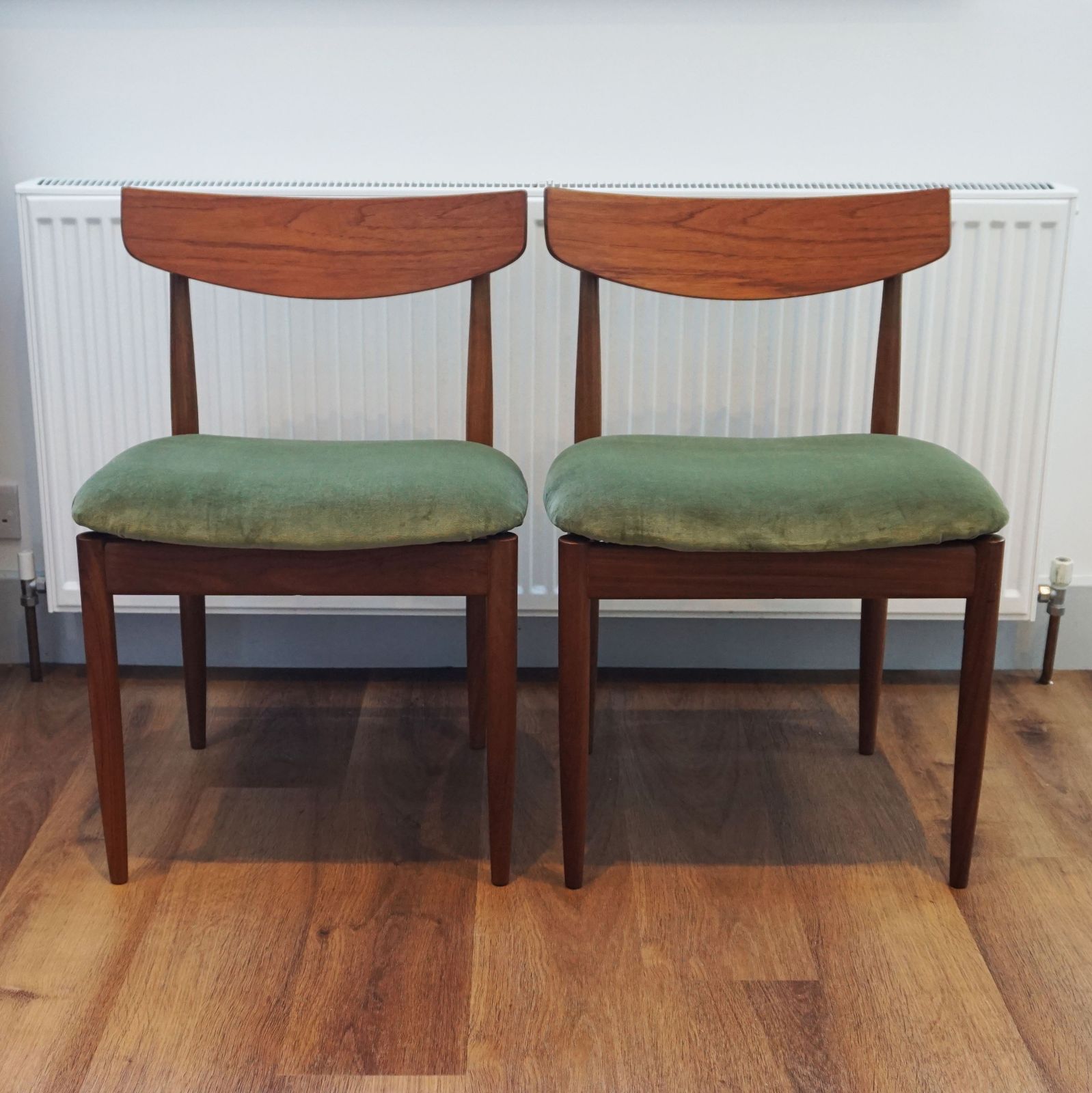 2x G Plan Teak Dining Chairs Reupholstered Velvet Mid Century Modern Scandi Style photo furniture
