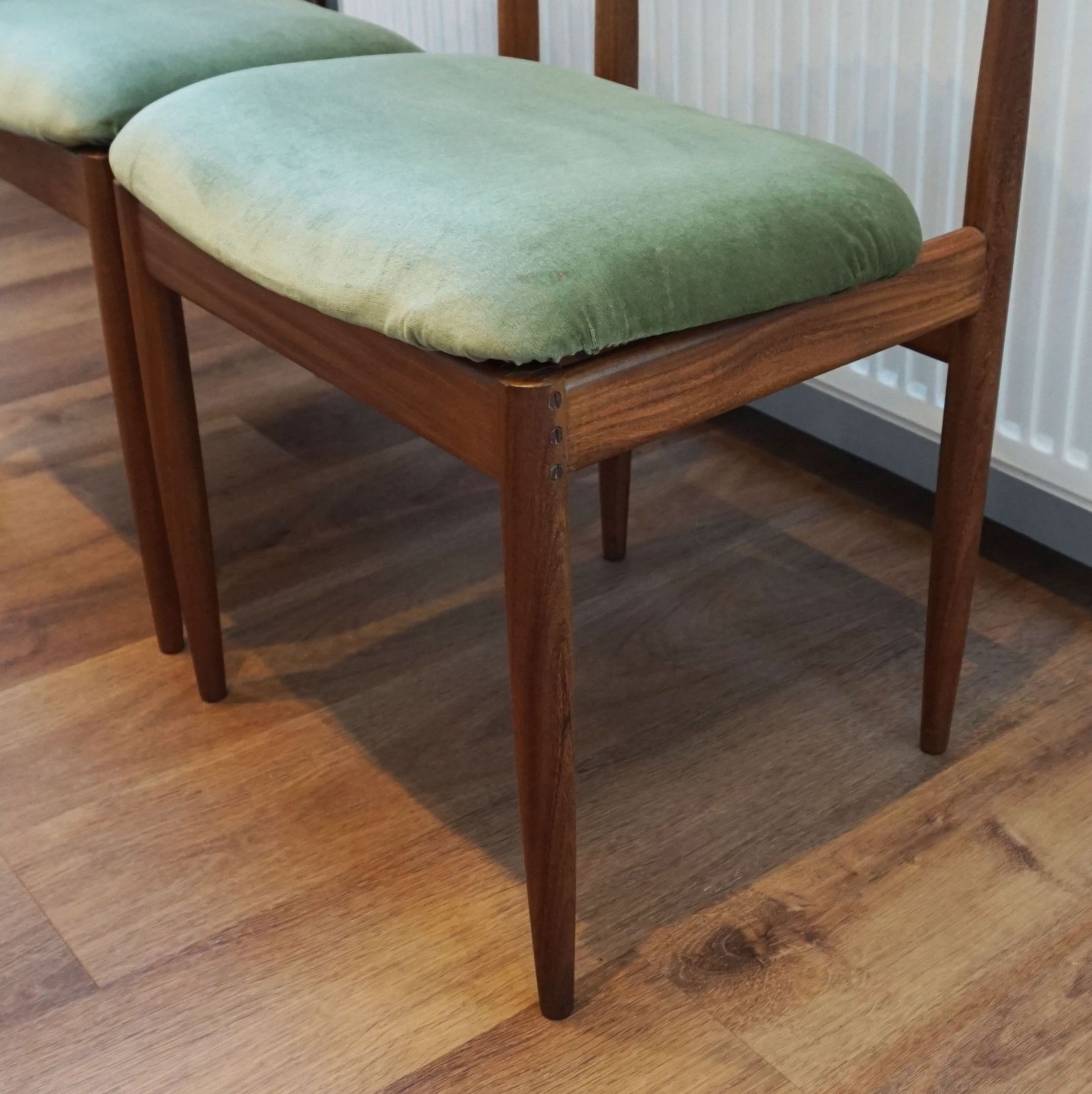 2x G Plan Teak Dining Chairs Reupholstered Velvet Mid Century Modern Scandi Style photo vinterior