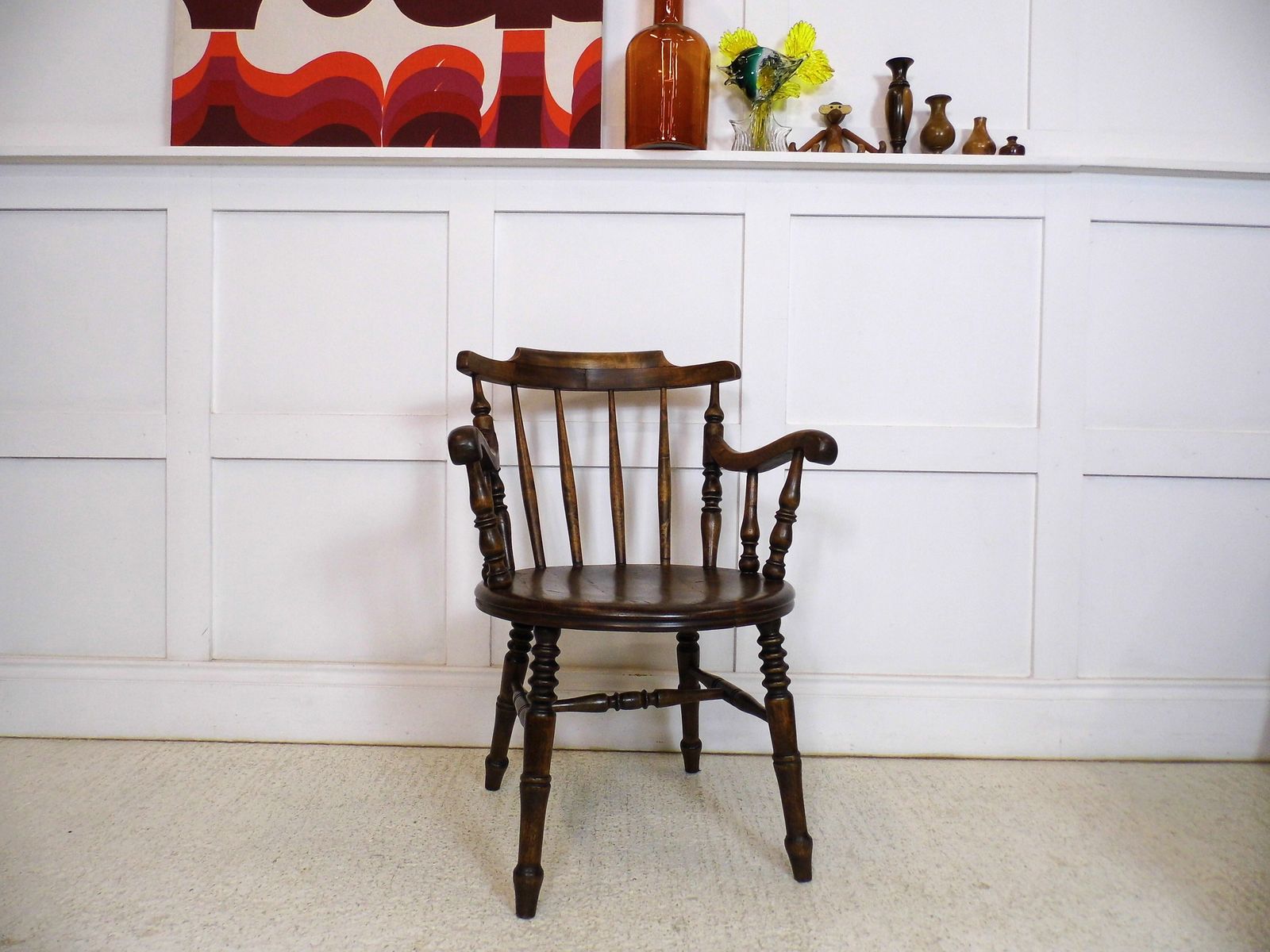 Antique Fireside Elbow Penny Armchair Desk Victorian Beech Chair 1890s photo Furniture