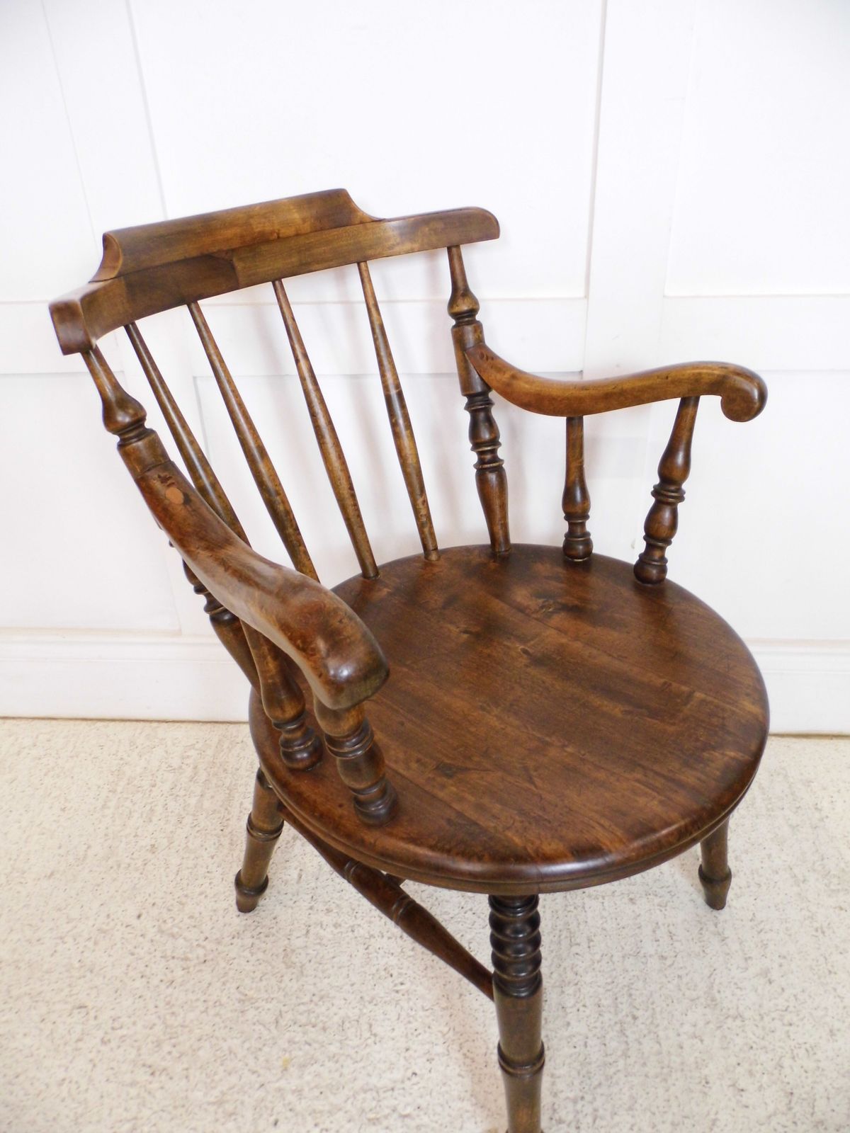 Antique Fireside Elbow Penny Armchair Desk Victorian Beech Chair 1890s photo 425.0
