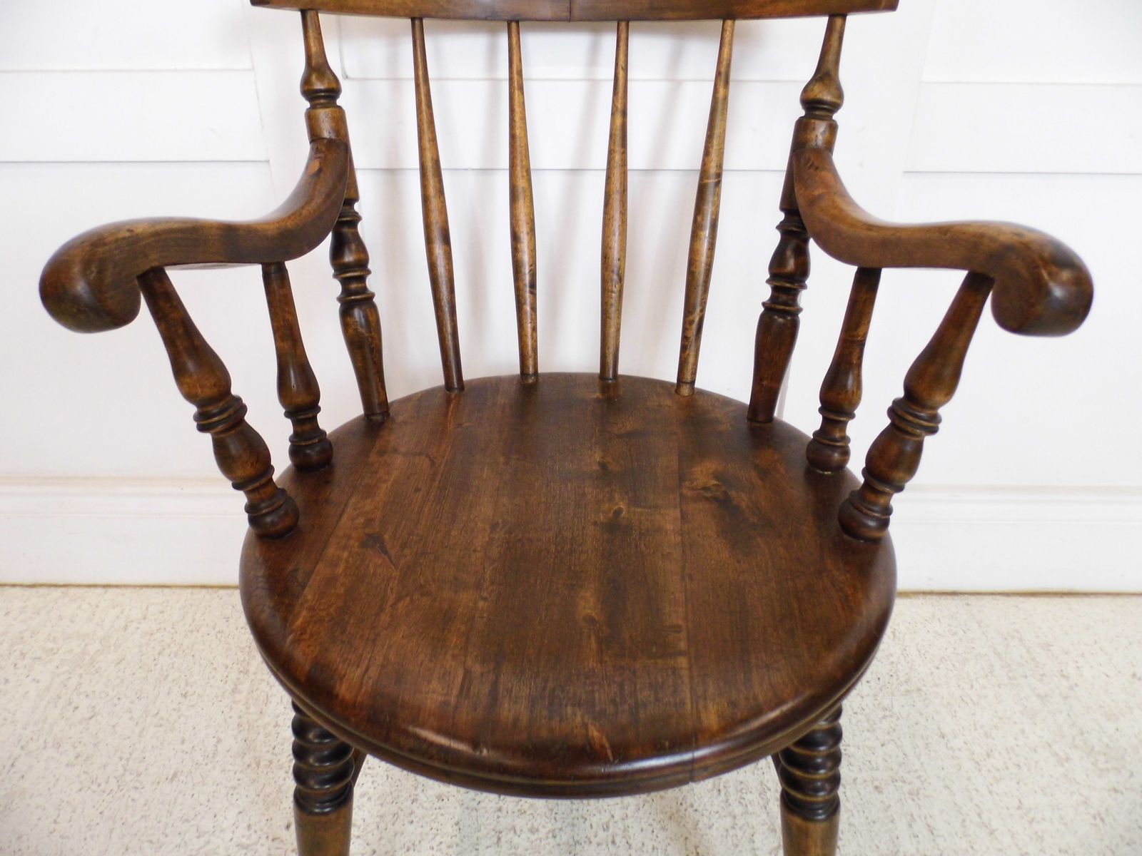 photo for sale Antique Fireside Elbow Penny Armchair Desk Victorian Beech Chair 1890s