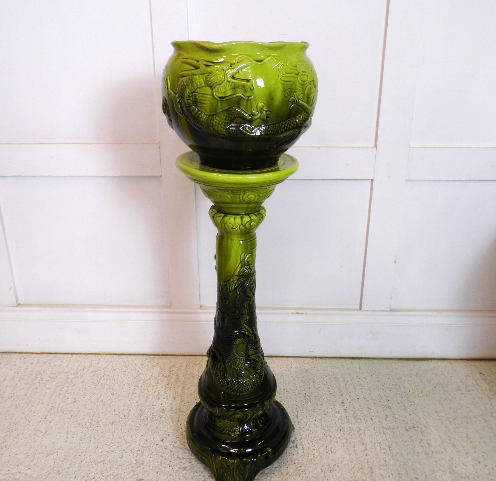 Antique English Aesthetic Movement Jaanese Dragon Jardiniere And Stand 19th Cent photo for sale