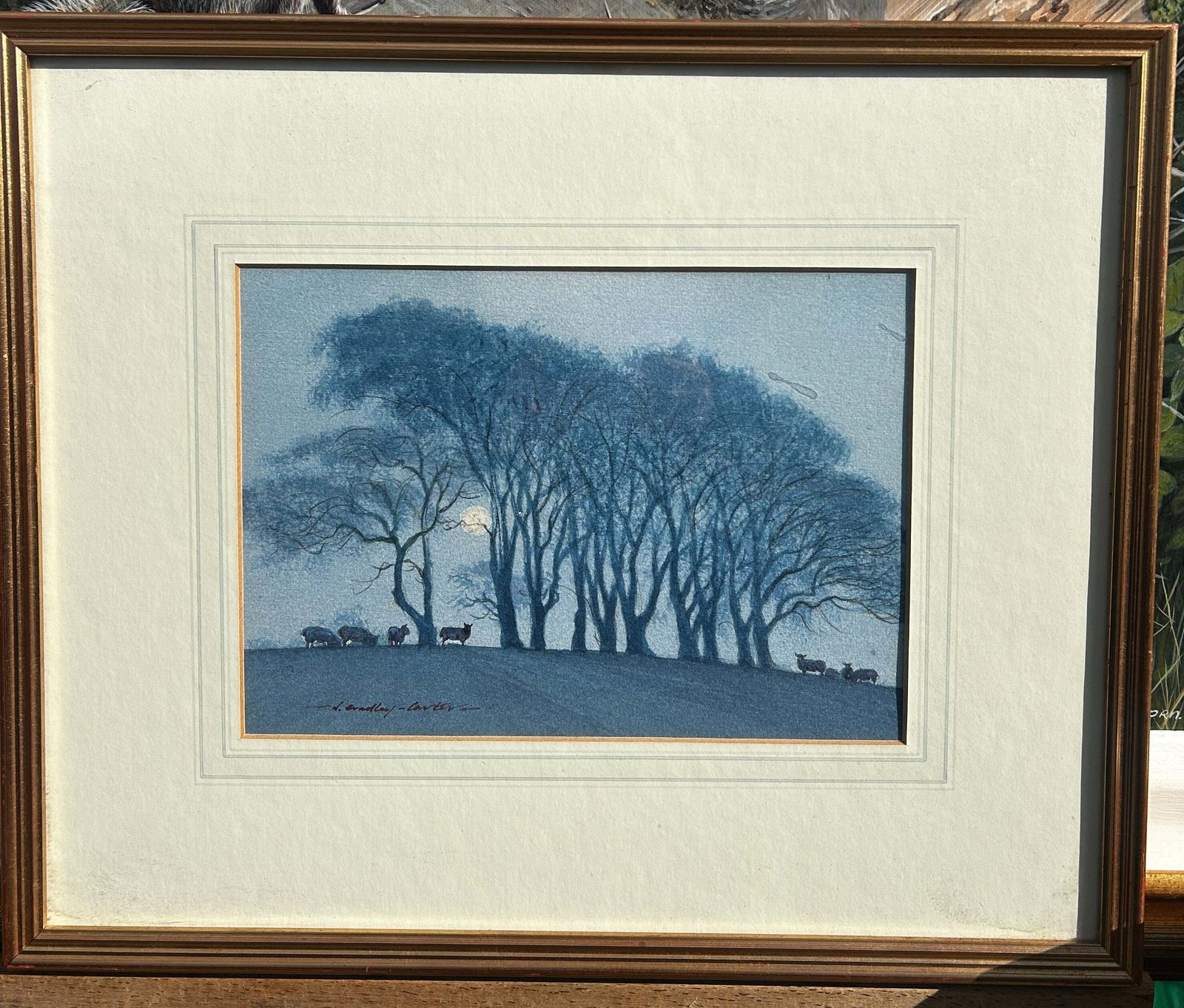 Nicolas Bradley Carter B 1924 Sheep On A Hill Under A Full Moon Watercolour photo furniture