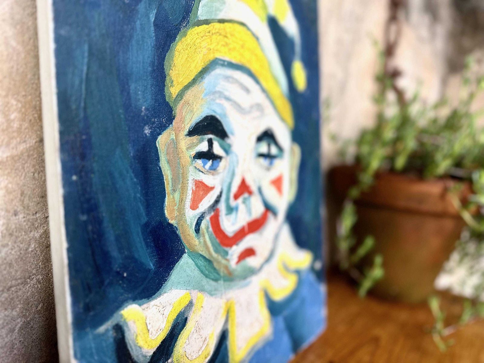 photo furniture Vintage Original Clown Oil Painting On Board By Margo Ingham (1918 1978) Signed