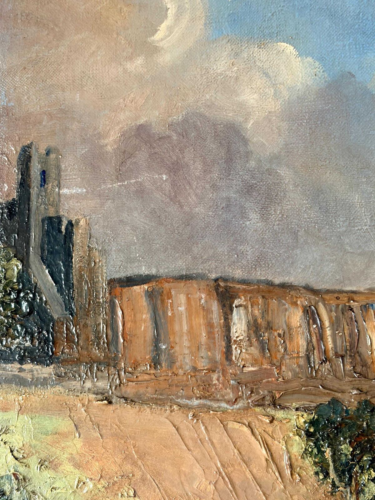 Vintage Oil Painting Richmond Castle Yorkshire – Malcolm Wombwell Landscape, Signed Textured Oil On Canvas, 1972 Inscribed Artwork photo 170.0