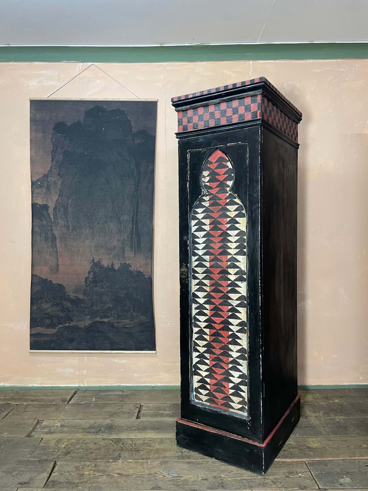 Vintage Painted Pine Folk Art Cupboard