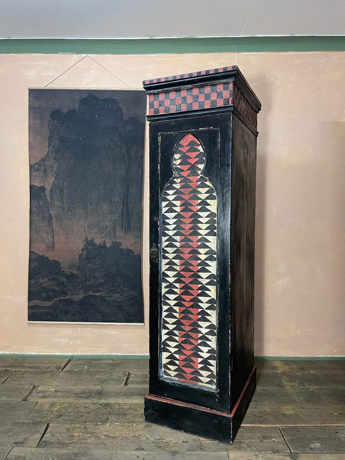 Vintage Painted Pine Folk Art Cupboard photo Furniture