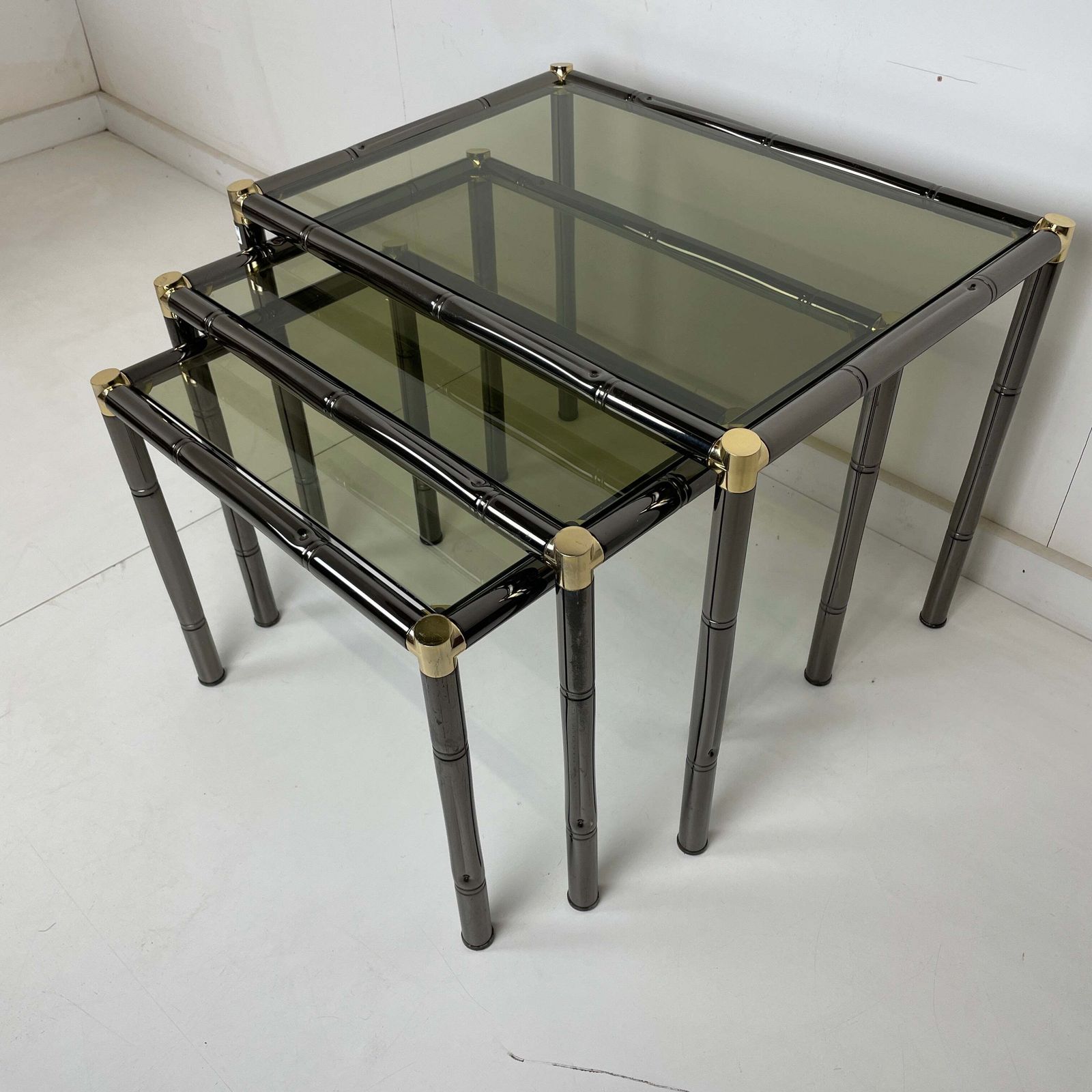Boulanger French Metal Faux Bamboo Black Nesting Tables