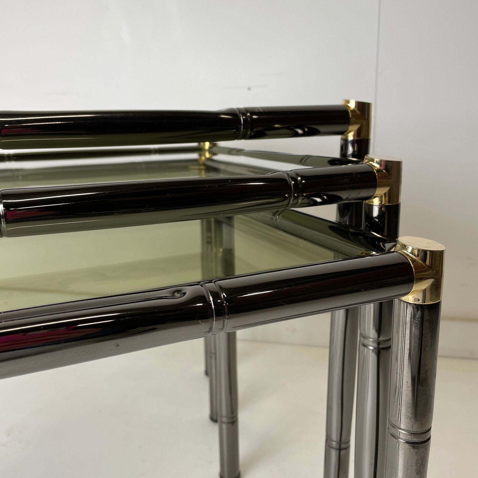 Boulanger French Metal Faux Bamboo Black Nesting Tables photo Furniture
