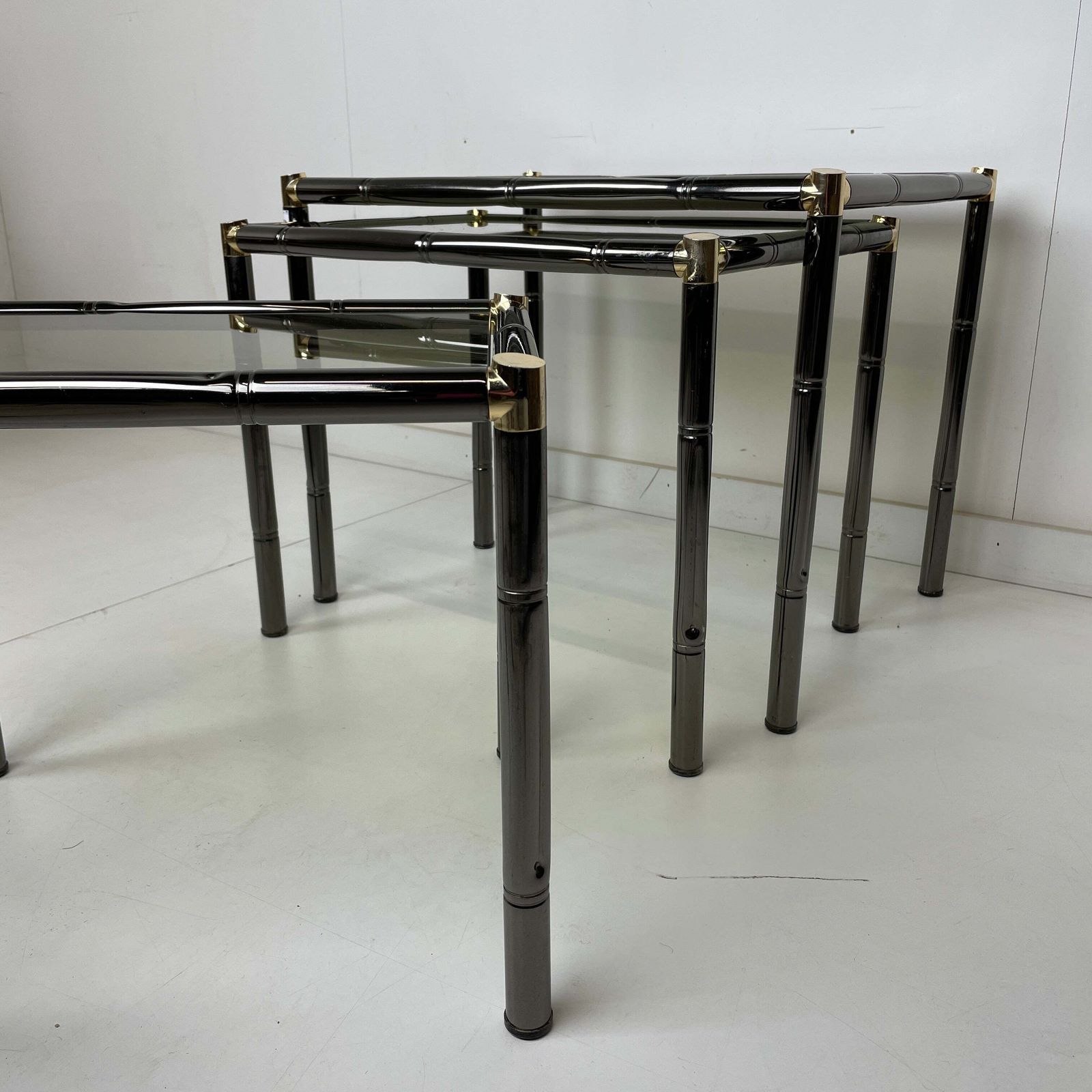 Boulanger French Metal Faux Bamboo Black Nesting Tables photo vinterior