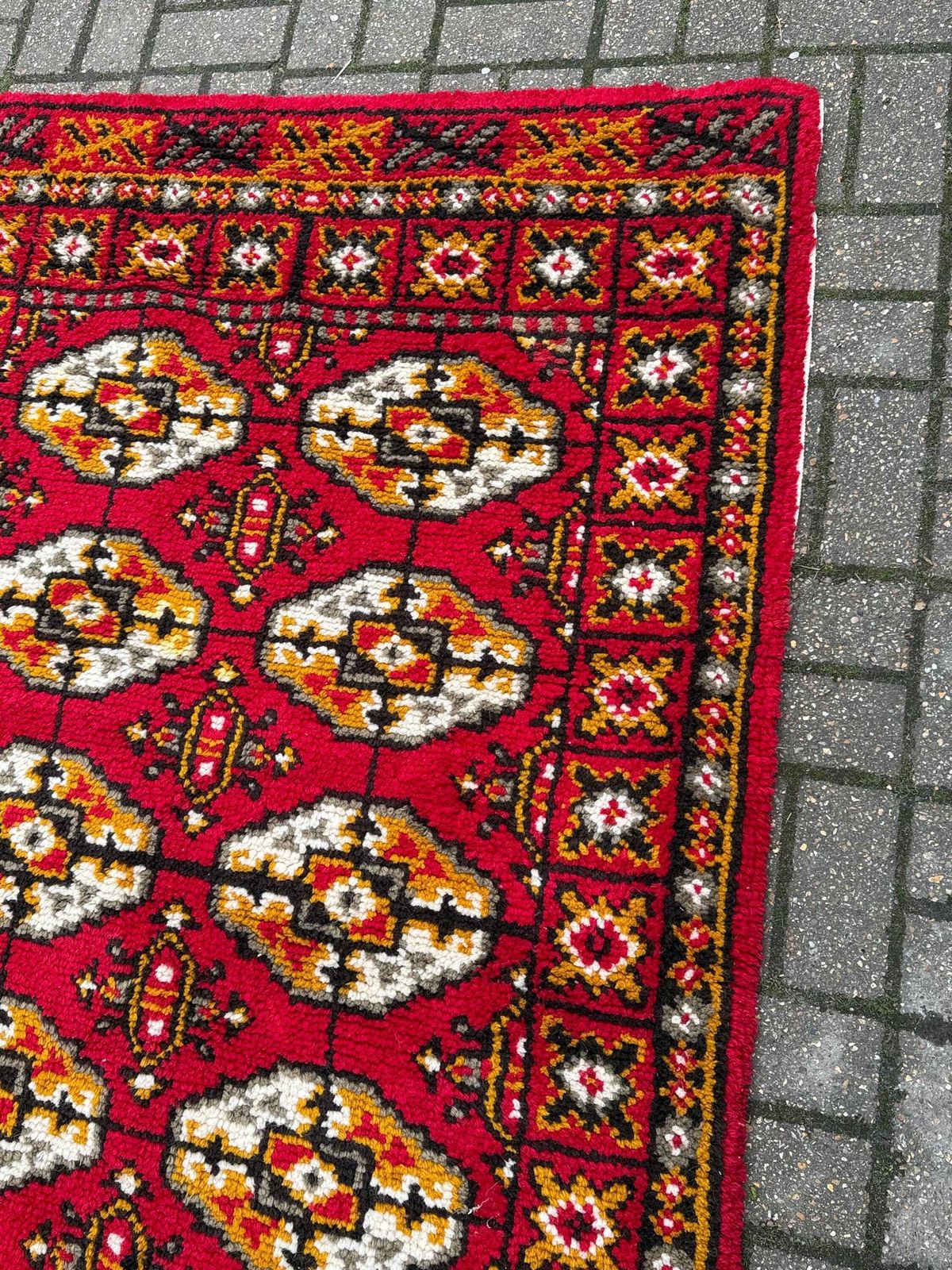 Vintage Red Geometric Tribal Rug Mid Century Wool Carpet Bohemian Accent Floor Rug photo 225.0