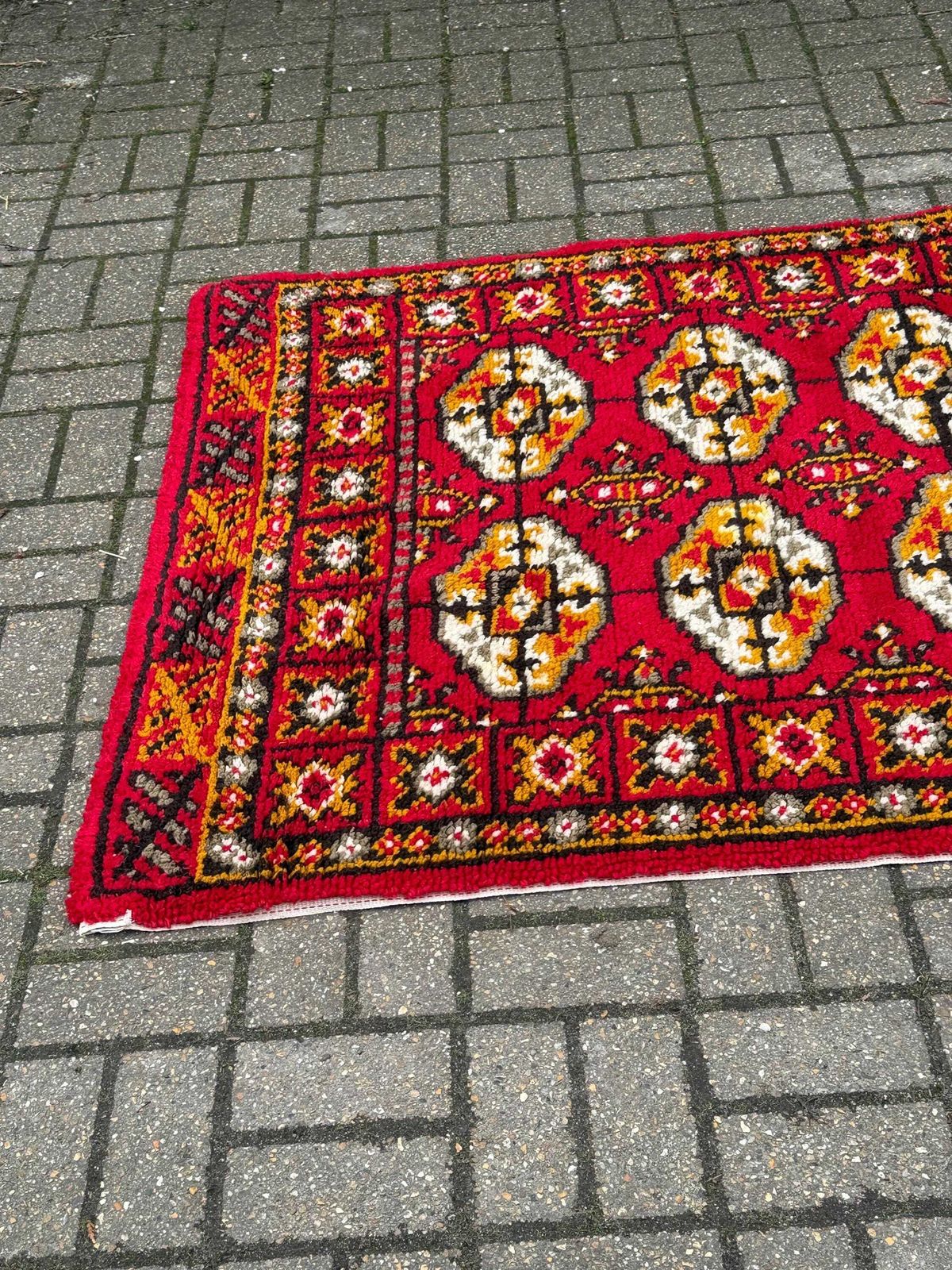 225.0 Vintage Red Geometric Tribal Rug Mid Century Wool Carpet Bohemian Accent Floor Rug photo