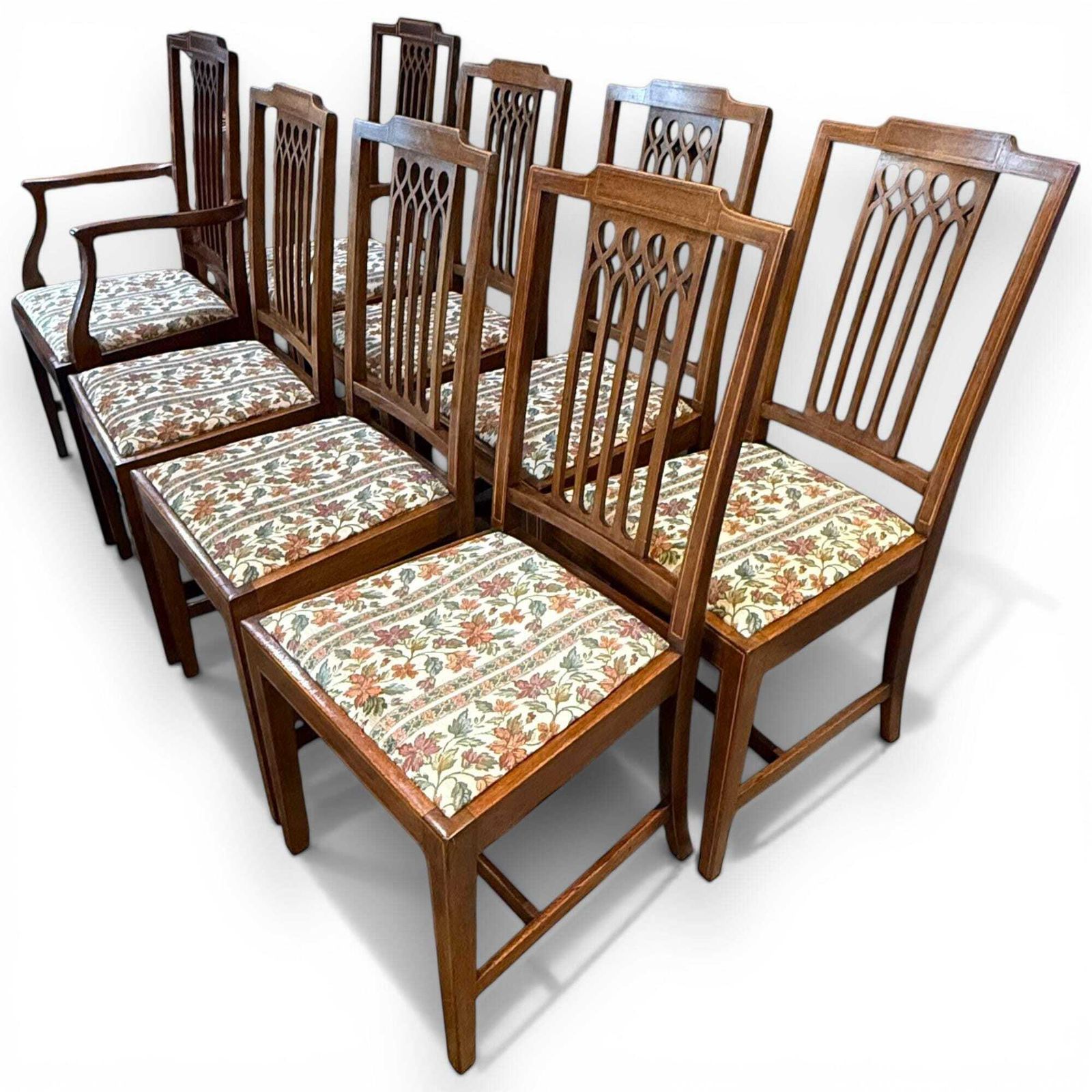 Antique Dining Chairs Set Of 8 Edwardian Mahogany Dining Chairs 2 Carvers photo for sale