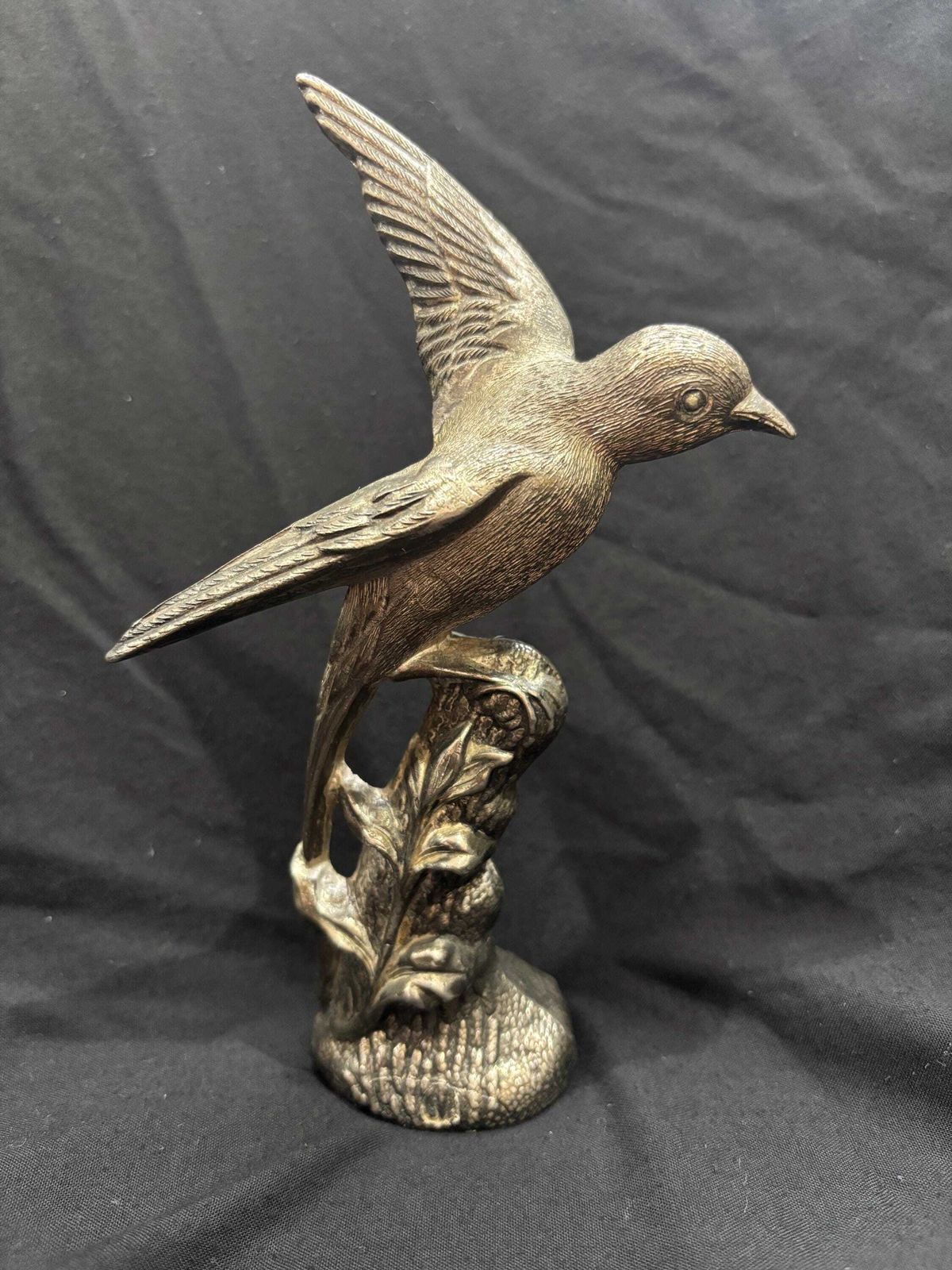 Antique Art Nouveau Cast White Metal Statue Of Swallow C 1900