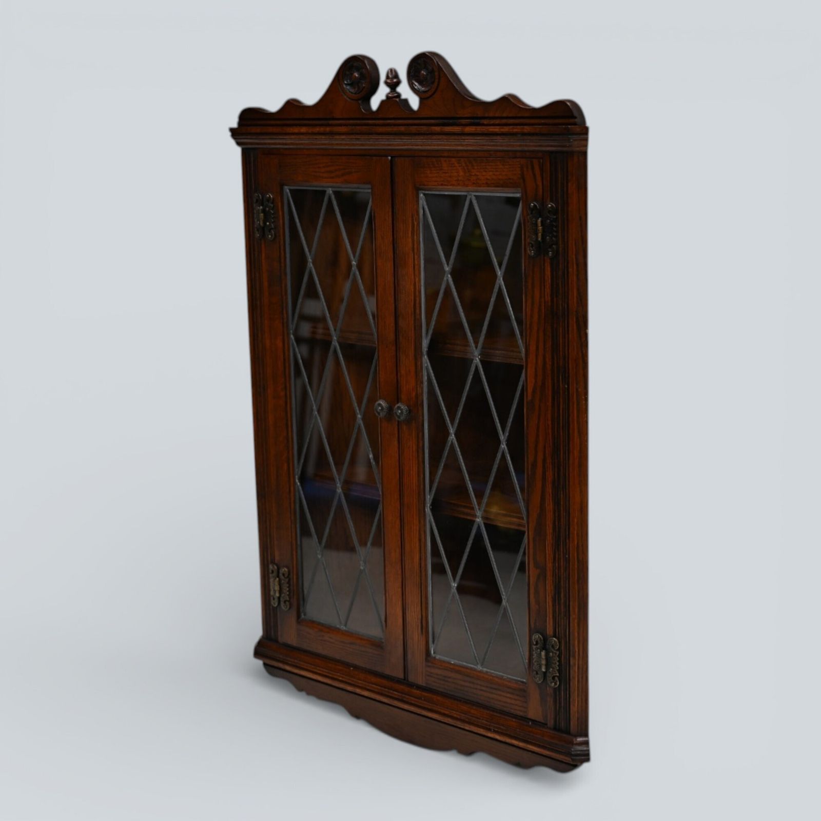 Old Charm Hanging Corner Display Cabinet Leaded Glass Tudor Brown *Free Delivery photo furniture