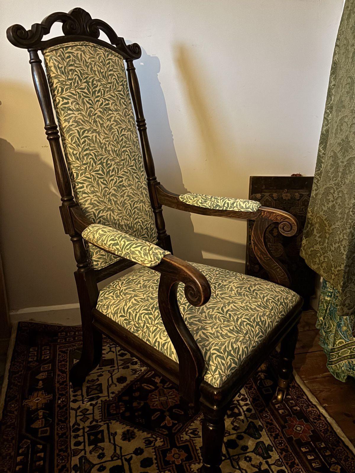 William Morris Willow Bough Antique Arts & Crafts Bamboo Beech Faux Rosewood High Back Arm Chair photo vintage