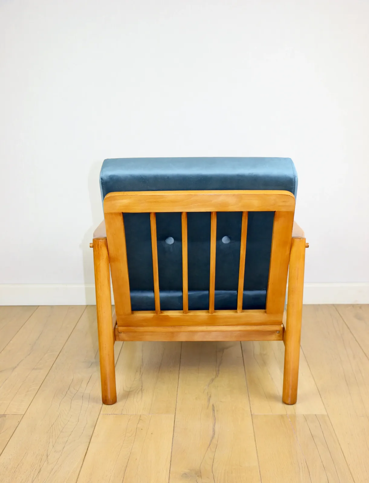 Vintage Brown Sea Blue Wooden Armchair Designed By Z. Bączyk   Light Wood photo Furniture