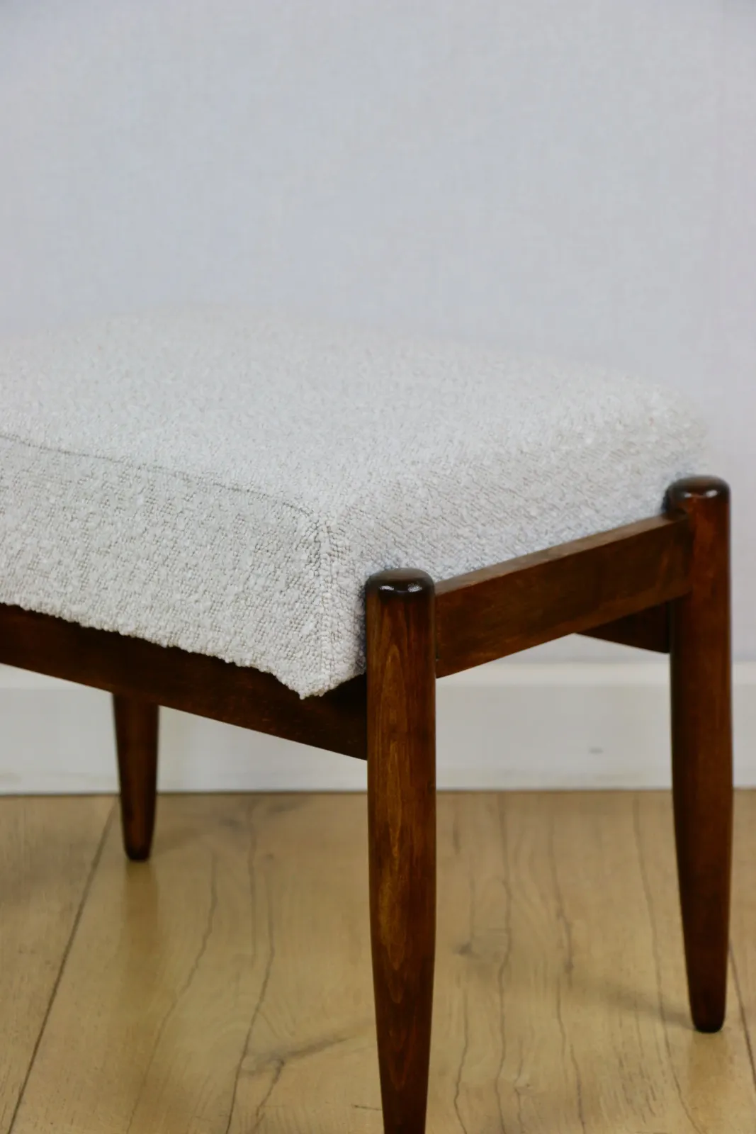 Edmund Homa Stool, Cream Ivory And White Boucle Seat   2 Pieces Available photo for sale