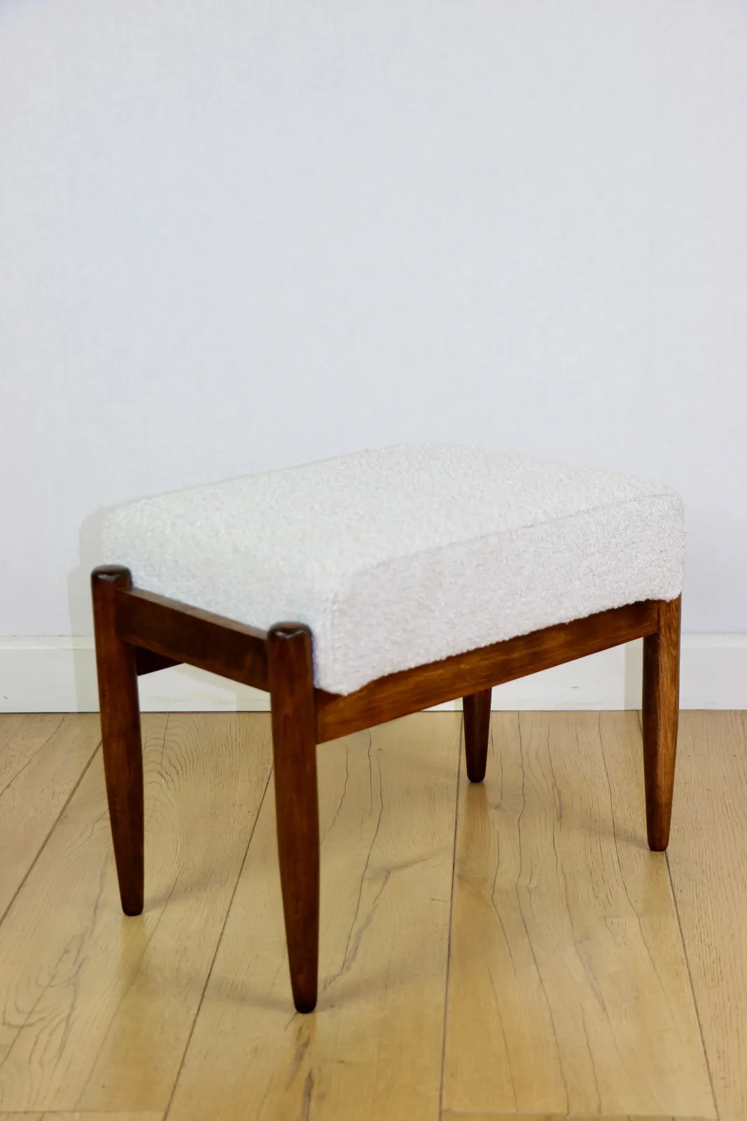 Edmund Homa Stool, Cream Ivory And White Boucle Seat   2 Pieces Available photo vinterior