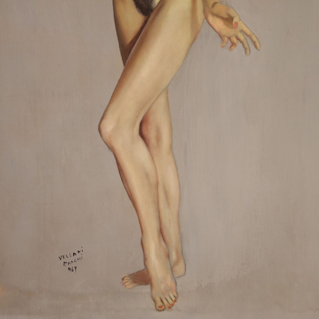 photo vintage Italian Nude Painting Signed By Mario Vellani Marchi Dated 1969