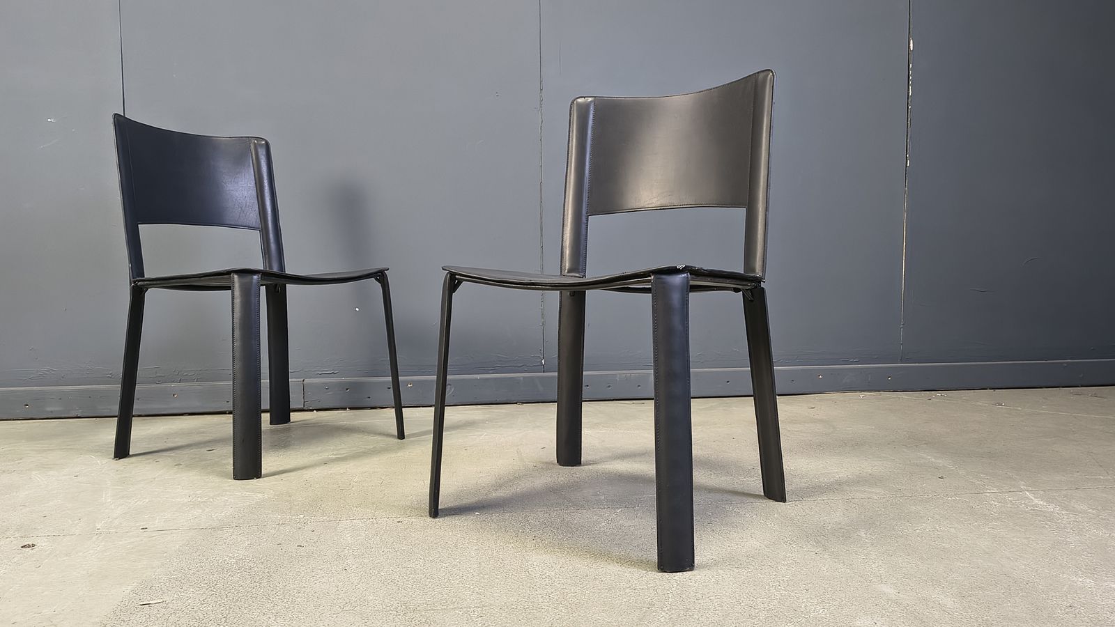 Vintage Black Leather Dining Chairs, Italy, 1980s photo 595.0
