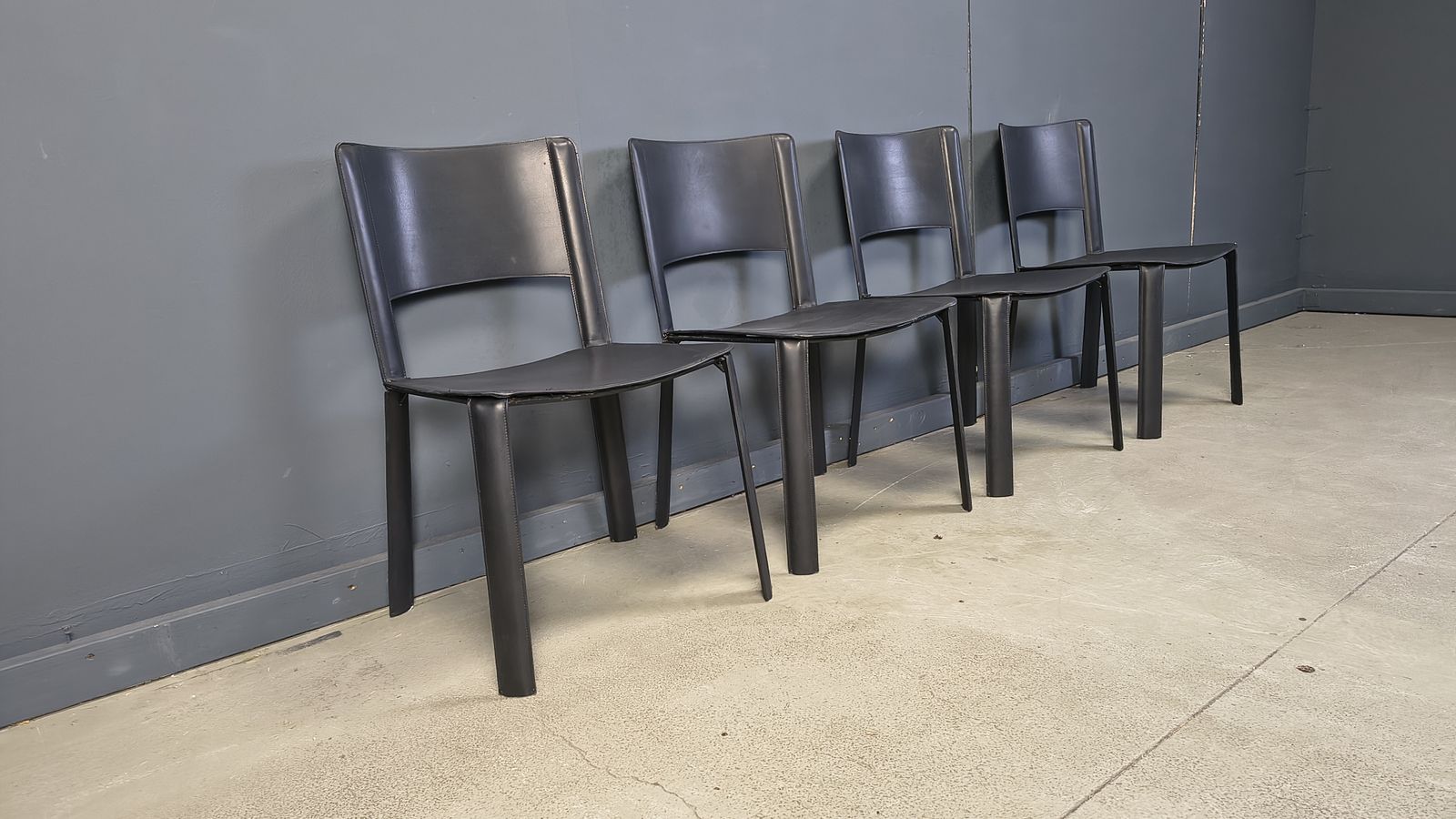 595.0 Vintage Black Leather Dining Chairs, Italy, 1980s photo
