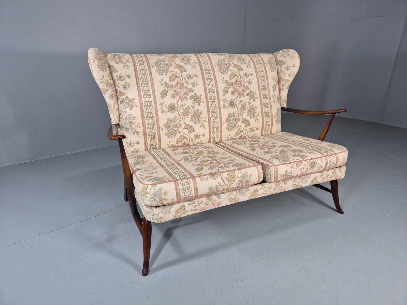 Vintage Ercol 2 Seater Sofa 1960s Floral Cotton Retro Mcm Eb11706 M2ss