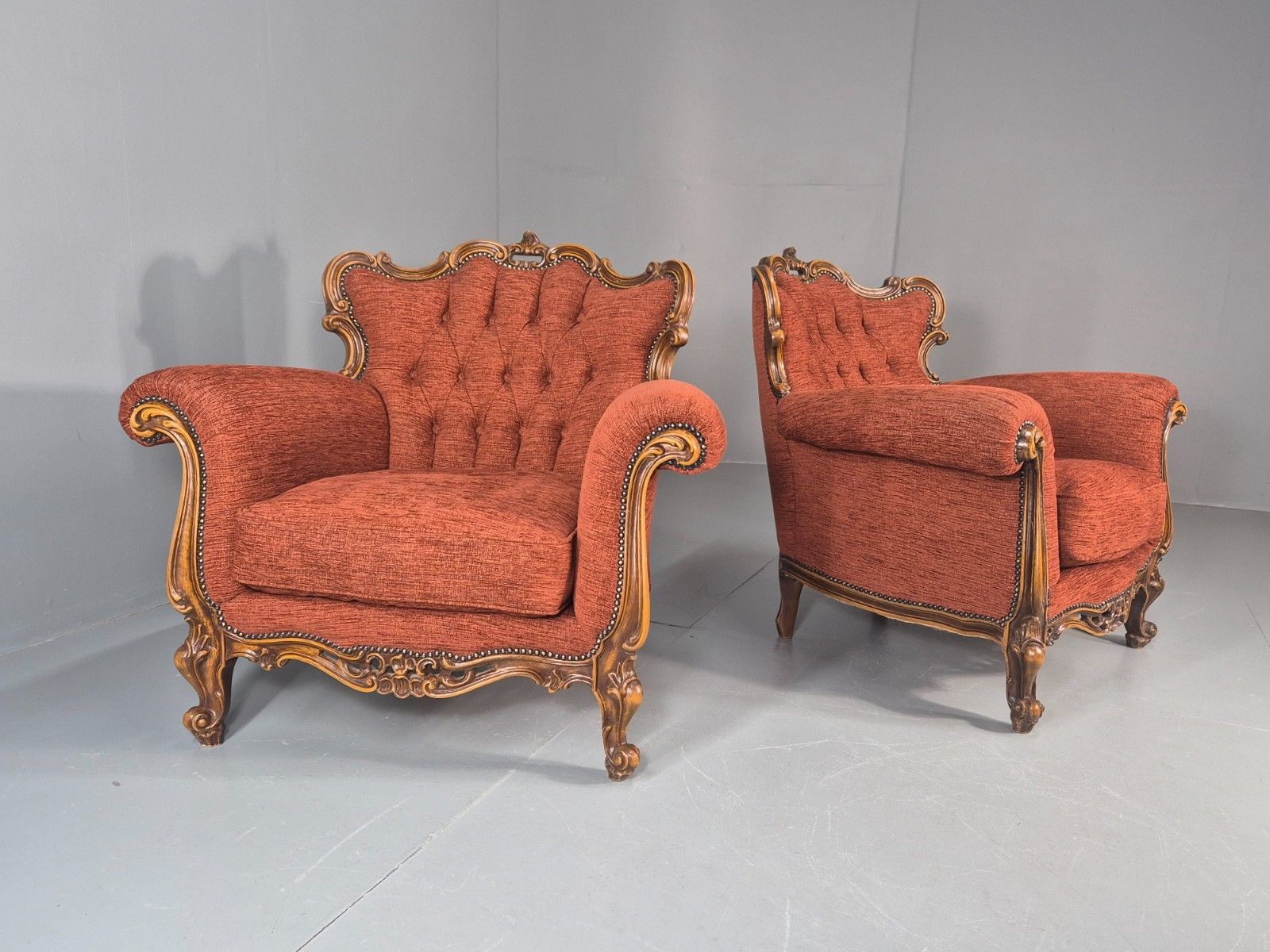2 Vintage French Rococo Style Lounge Chairs Quality Reproduction  Eb11659 Vclo photo for sale