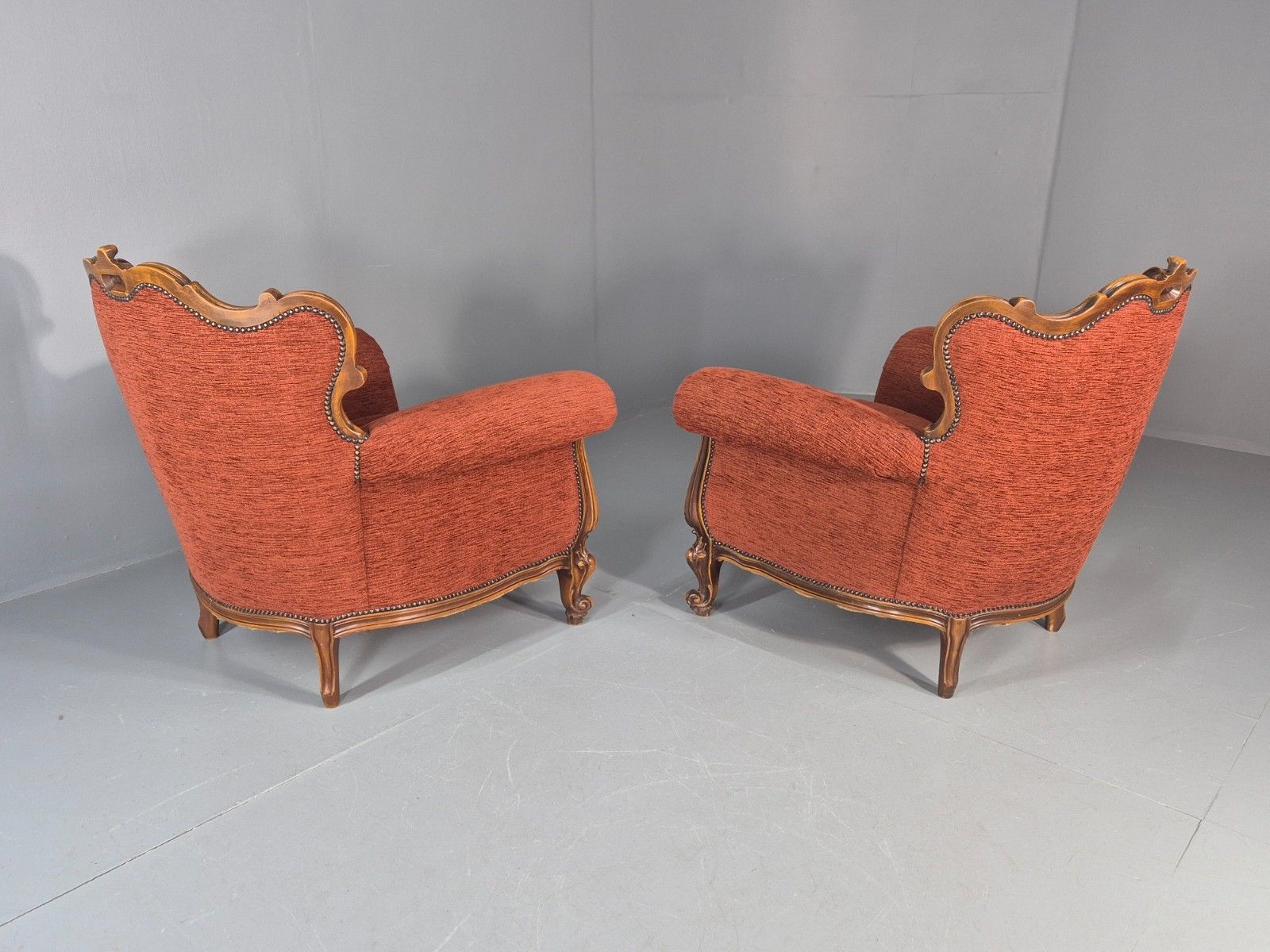 photo vintage 2 Vintage French Rococo Style Lounge Chairs Quality Reproduction  Eb11659 Vclo
