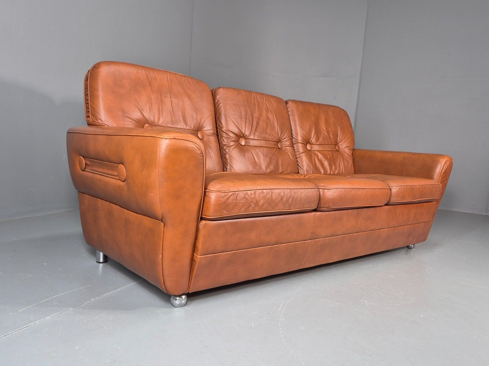 Vintage Danish 3 Seater Settee 1970s Danish Tan Leather Retro Mcm Eb11638 M3ss photo furniture