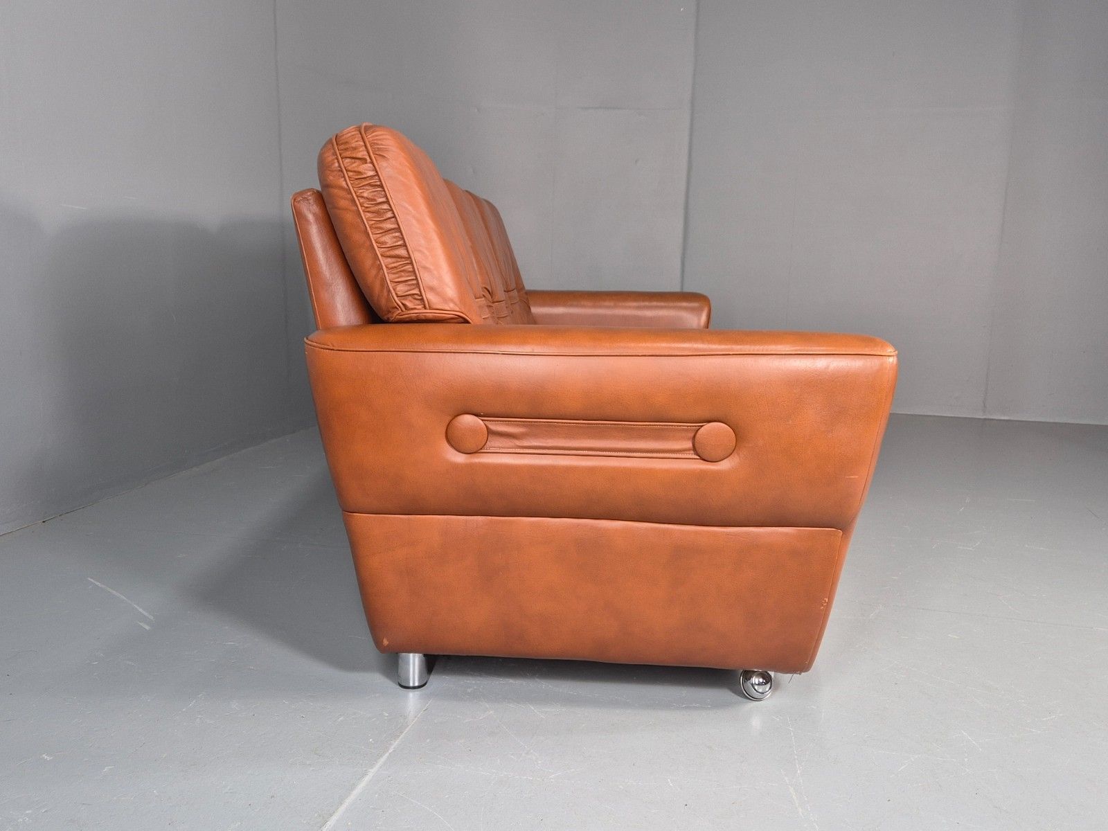 Furniture Vintage Danish 3 Seater Settee 1970s Danish Tan Leather Retro Mcm Eb11638 M3ss photo