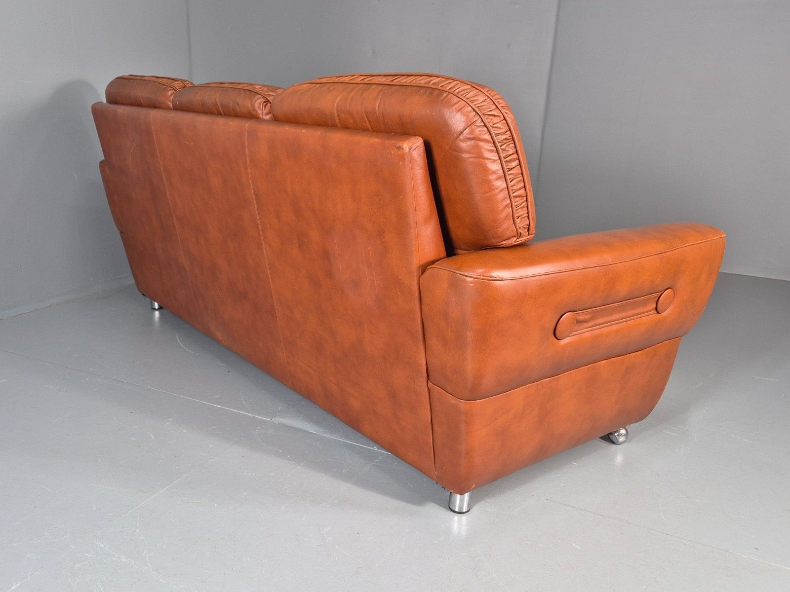 photo vinterior Vintage Danish 3 Seater Settee 1970s Danish Tan Leather Retro Mcm Eb11638 M3ss