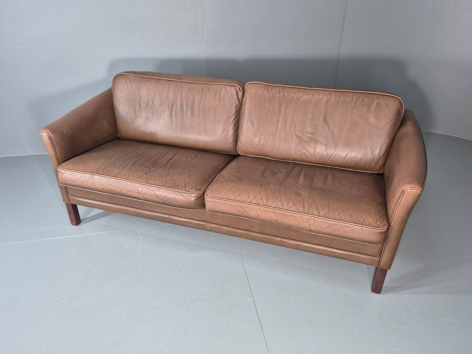 Vintage Danish 2.5 Seater Brown Leather 1970s Retro Mid Century Eb11629 M3ss photo buy