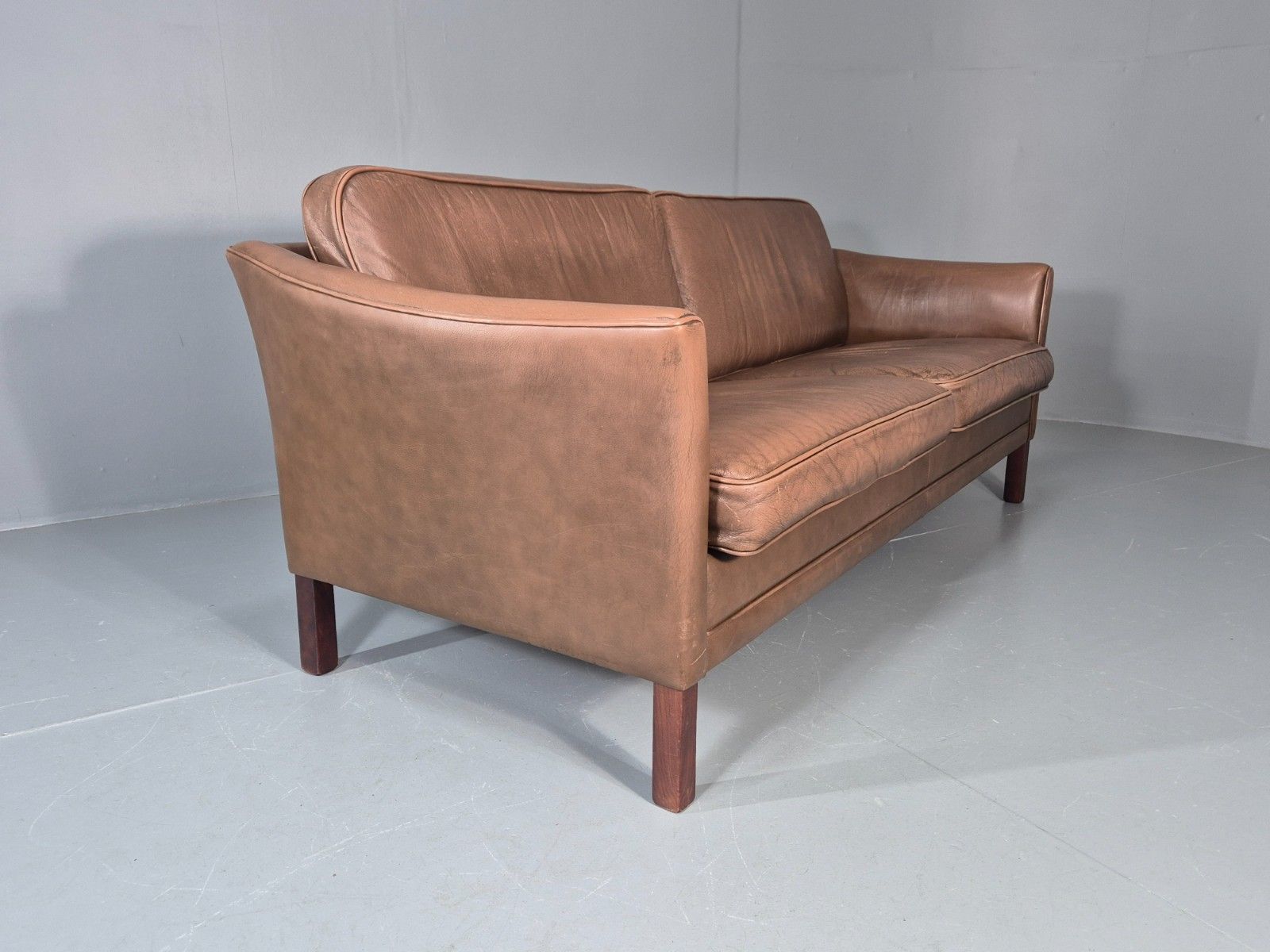 750.0 Vintage Danish 2.5 Seater Brown Leather 1970s Retro Mid Century Eb11629 M3ss photo