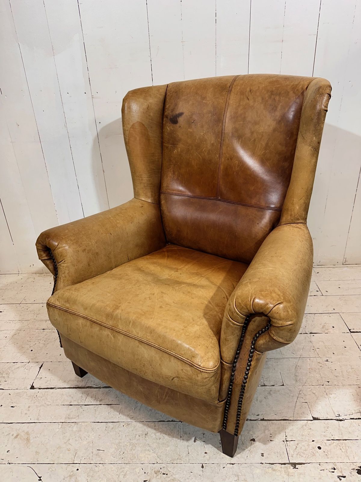 Vintage Hotel Lounge Wingback Armchair In A Distressed Aniline Leather photo furniture