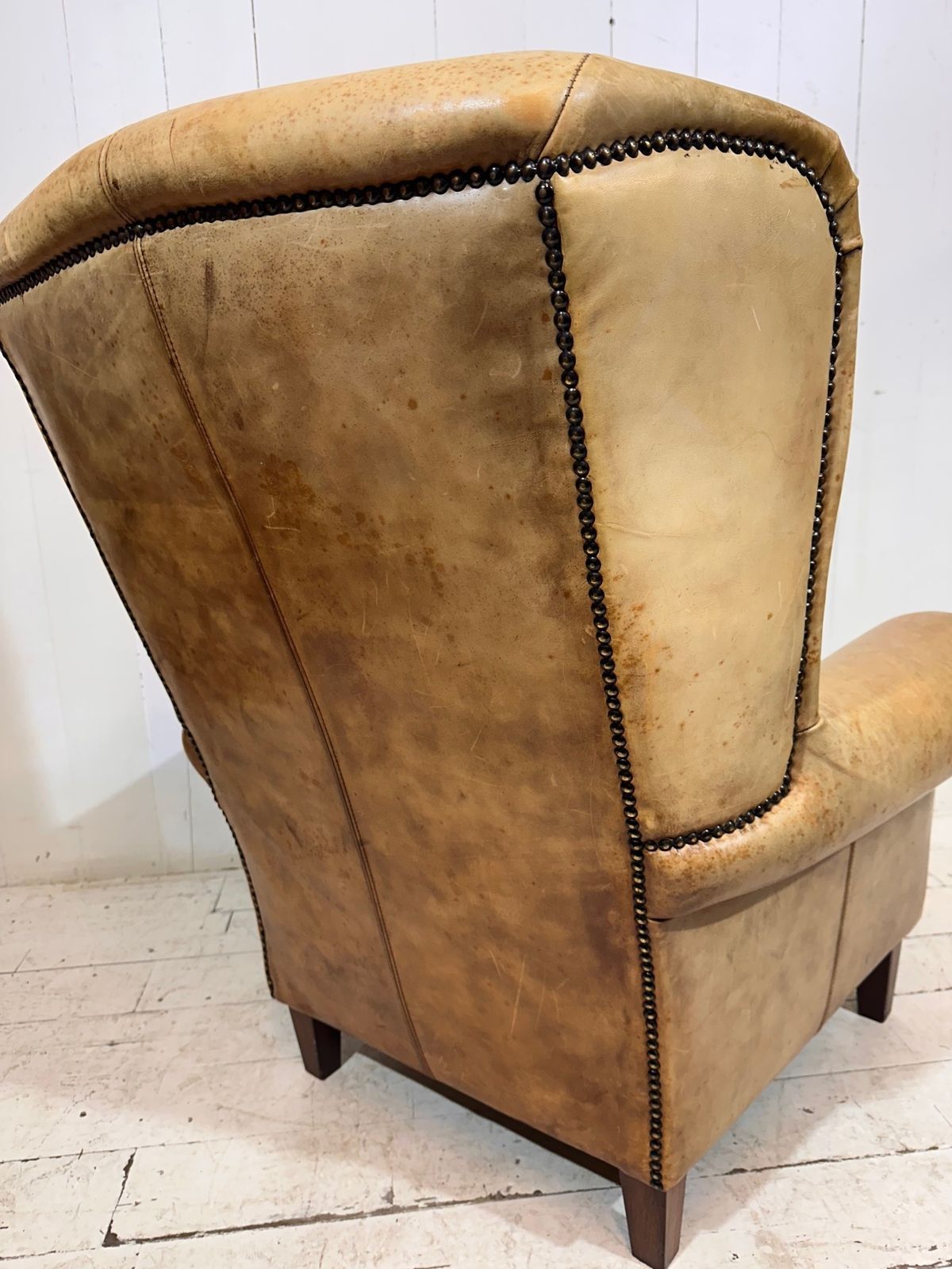 Vintage Hotel Lounge Wingback Armchair In A Distressed Aniline Leather photo Furniture