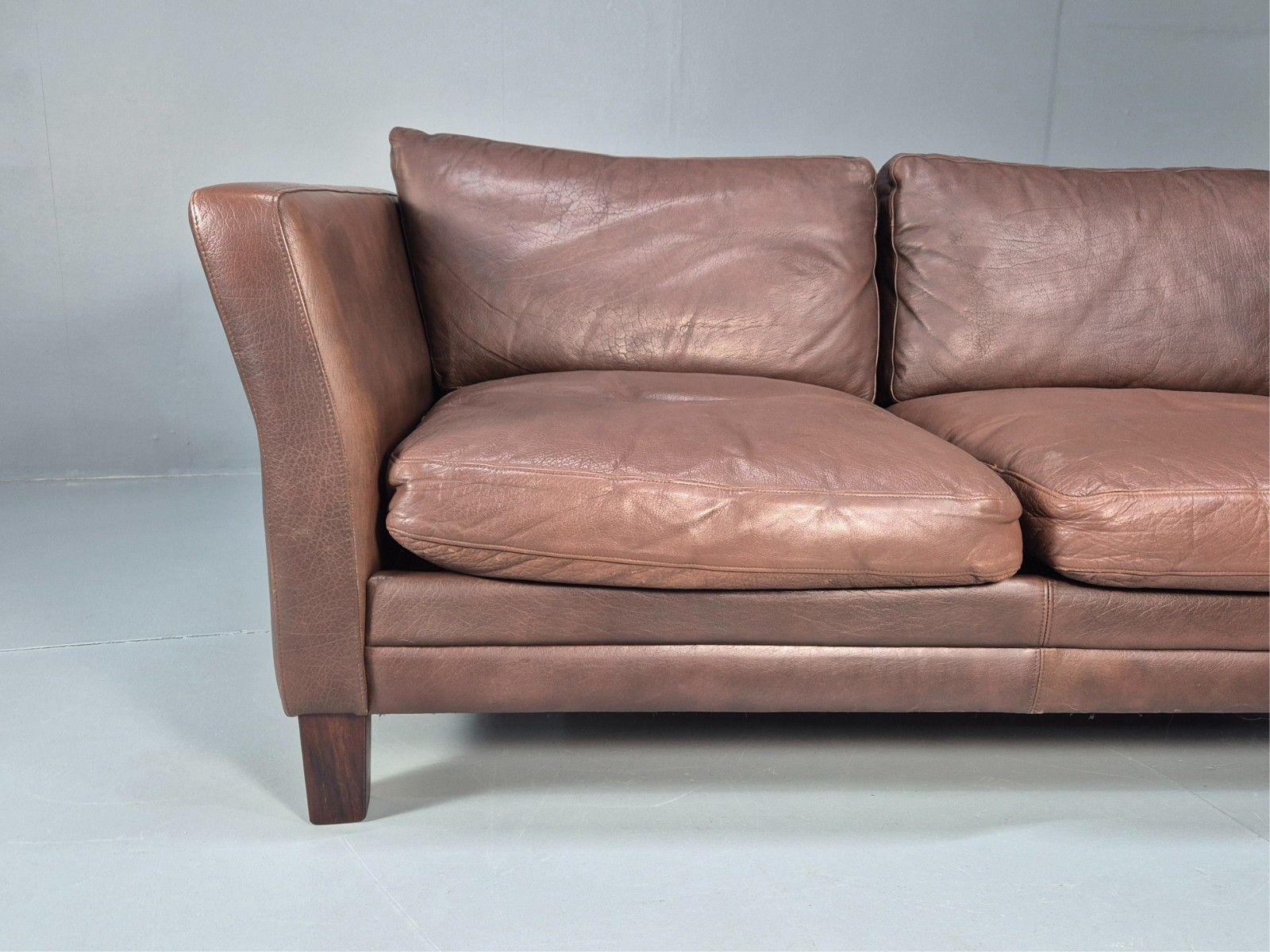 Vintage Danish Two Seater Settee In Brown Leather 1970s Danish Retro Eb8351 M2ss photo for sale