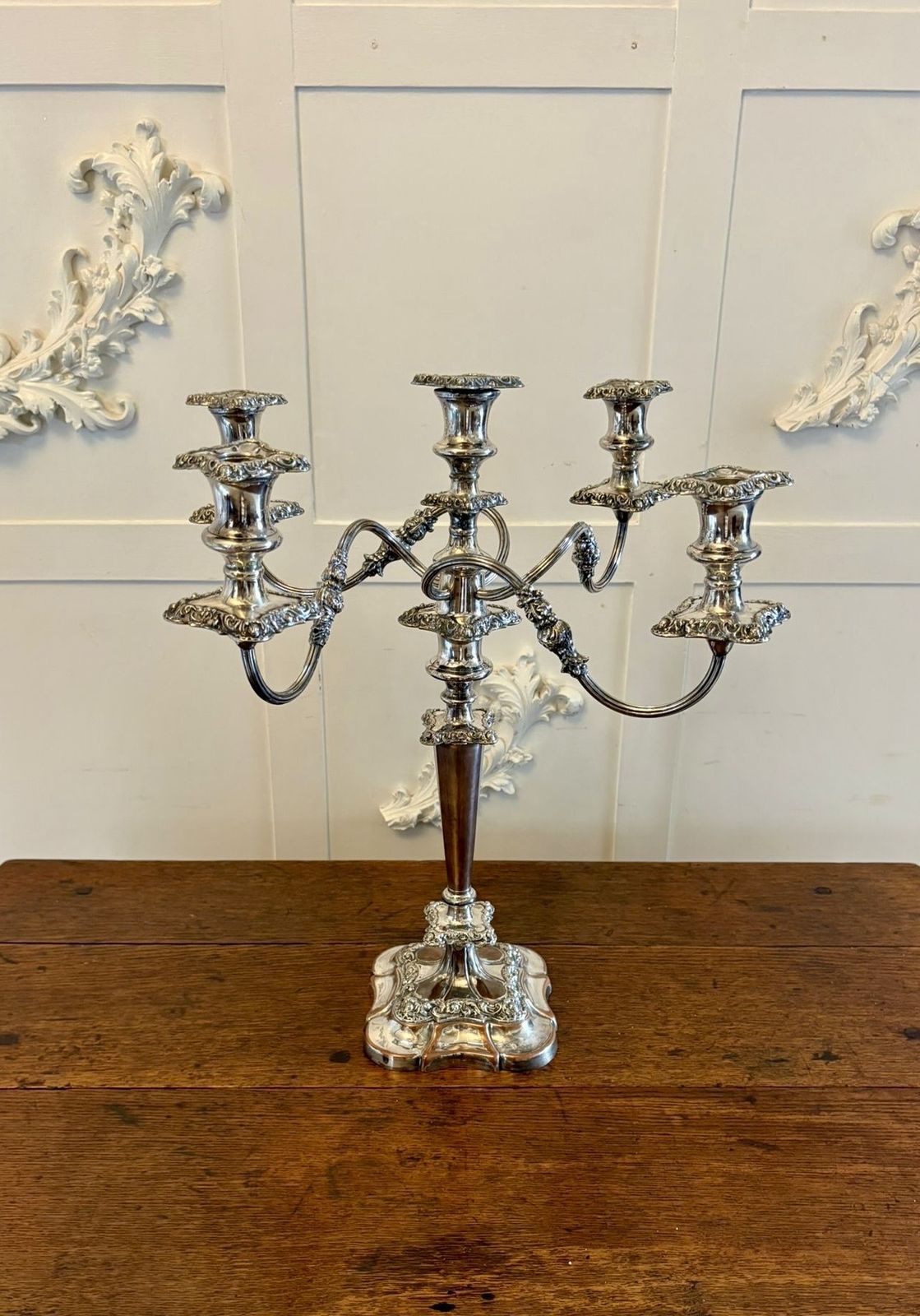 Antique 19th Century Large Silver Plated Five Branch Candelabra Dining Table Centrepiece With Detachable Sconces