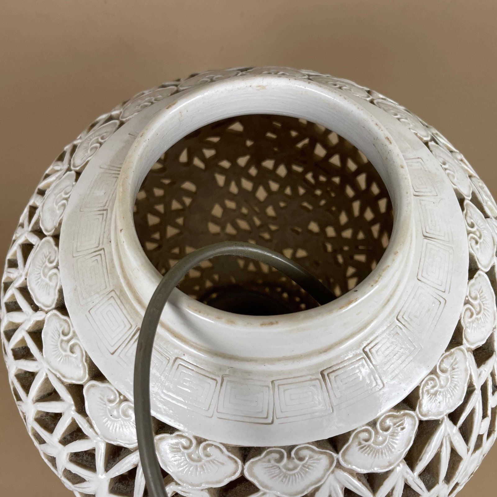 photo buy Oriental Ceramic Blanc De Chine Lamp Table Light Antique Cut Out Reticulated Vintage Patterned Bedside Ginger Gar Vase Pottery Large Pattern