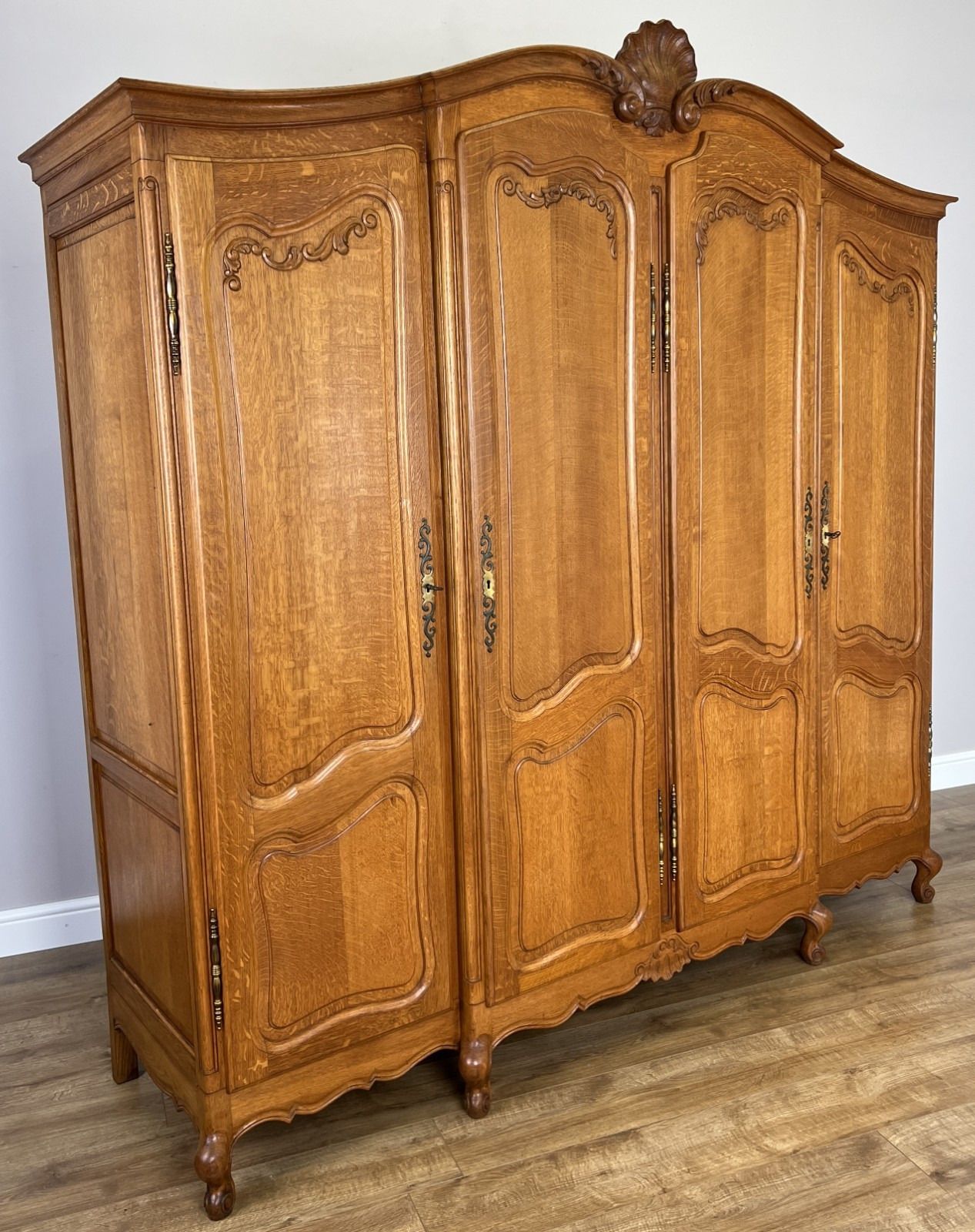 Wardrobe Vintage French Louis XVI Style Oak Four Door Carved Armoire Lot 4884 photo furniture