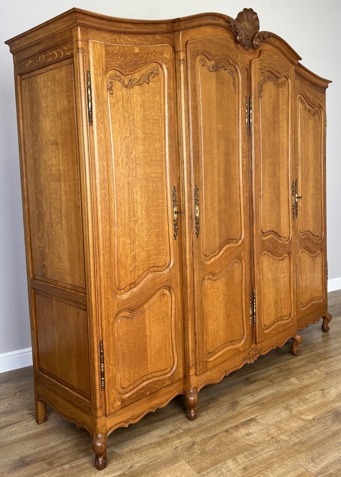 Wardrobe Vintage French Louis XVI Style Oak Four Door Carved Armoire Lot 4884 photo vintage