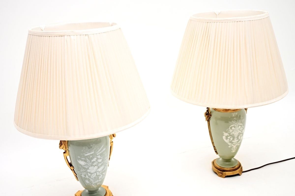 1495.0 Pair Of Antique French Ceramic Gilt Metal Table Lamps photo