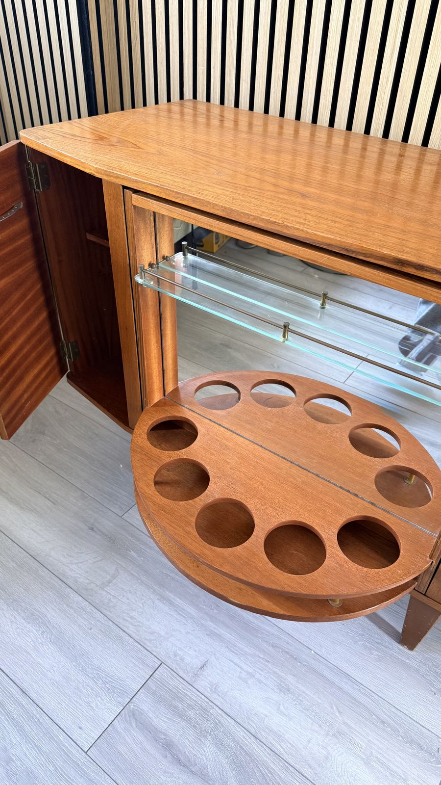 Mid Century Teak Cocktail Cabinet   Sureline By George Serlin & Sons   1950's Rotating Bar photo vintage
