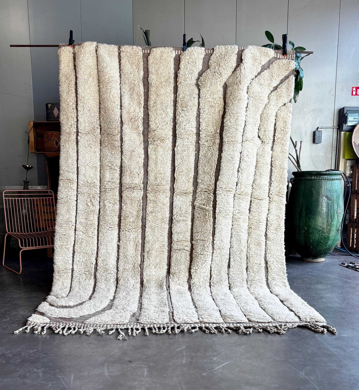 Moroccan White Wool Mrirt Rug 200x300cm  Moroccan Berber Beni Ourain Rug   White Authentic Carpet   Modern Design Rug   Hand Made Wool Rug