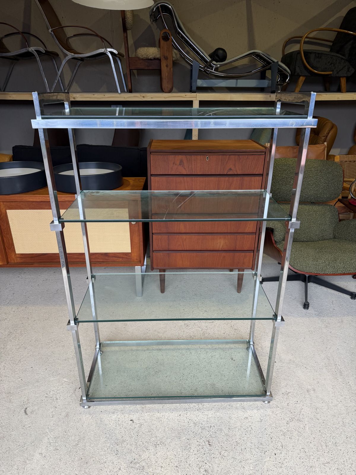 Mid Century Pieff Chrome And Glass Shelving Unit 1970s photo for sale